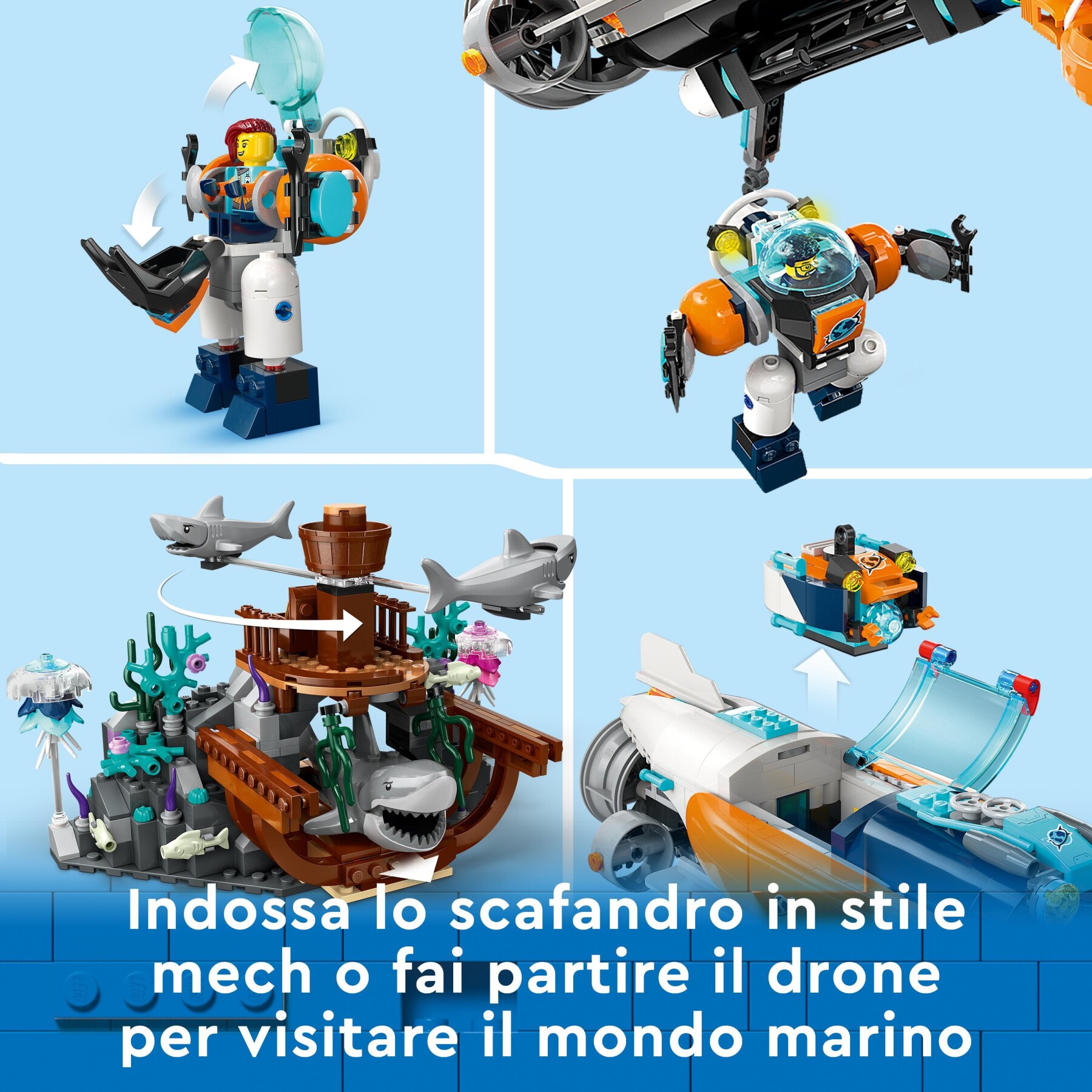 Lego city 60379 sottomarino per esplorazioni abissali giocattolo con drone e relitto di barca, regalo per bambini 7+ anni - LEGO CITY
