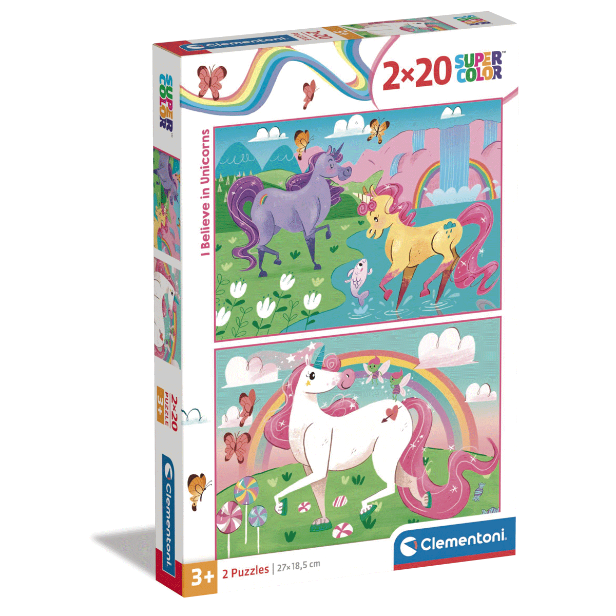 Clementoni supercolor puzzle  brilliant i believe in unicorns - 2x20 pezzi, puzzle bambini 3 anni - CLEMENTONI