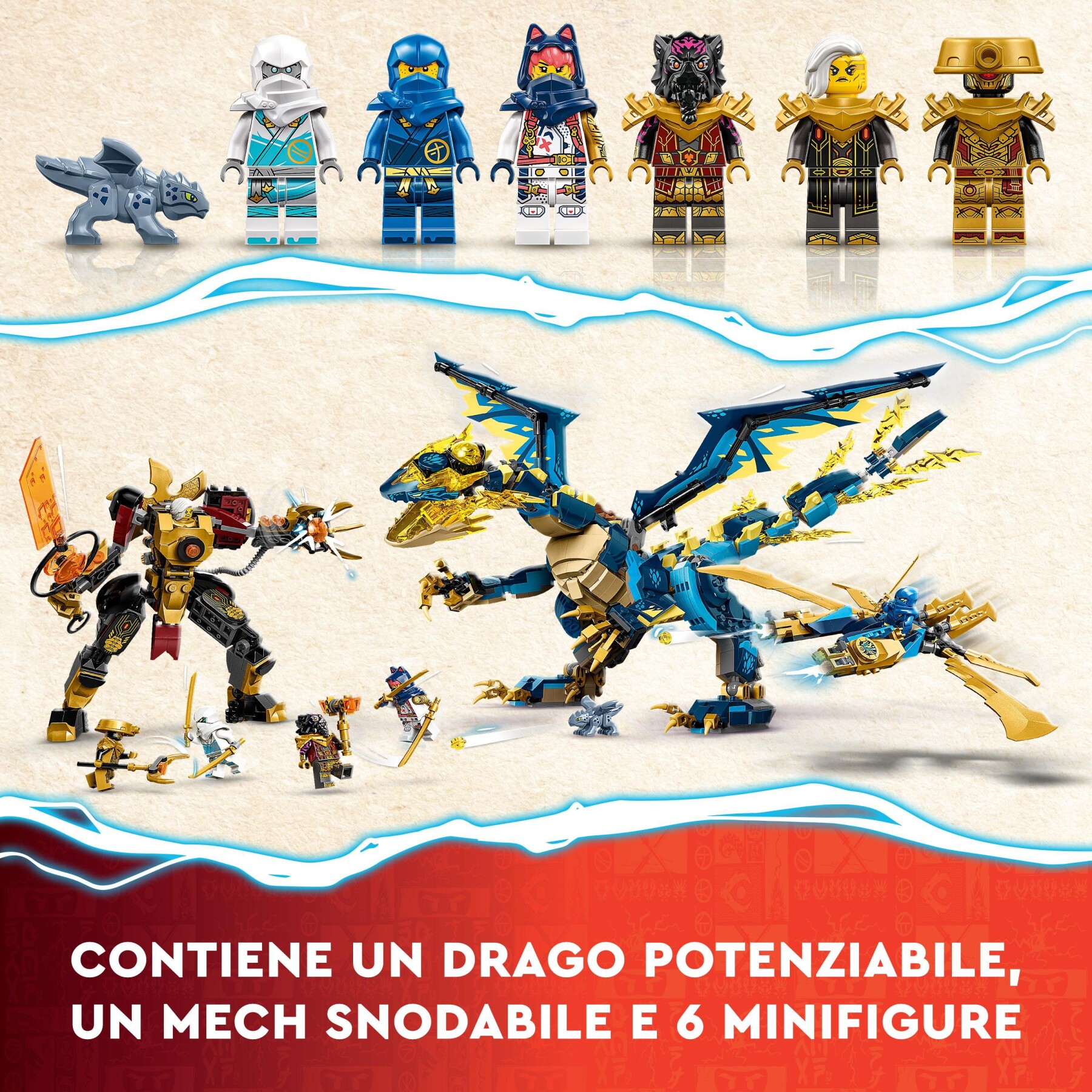 Lego ninjago 71796 dragone elementare vs. mech dell’imperatrice, set con drago giocattolo, action figure, flyer e 6 minifigure - LEGO NINJAGO