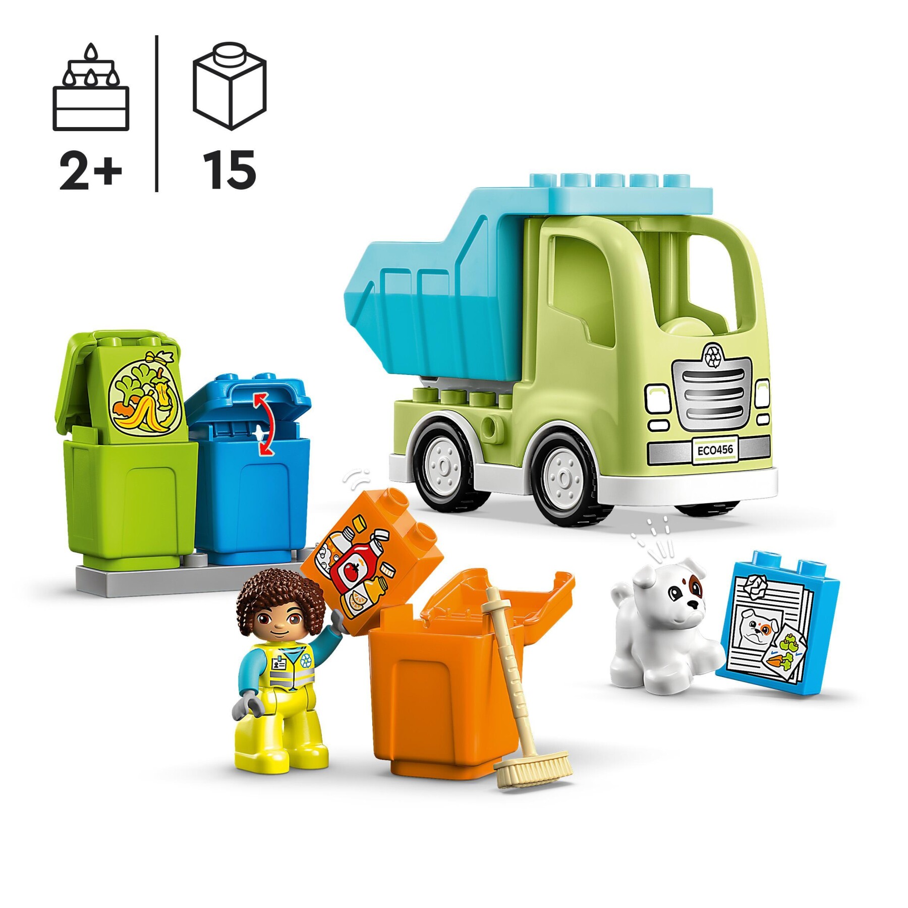 Lego duplo 10987 camion riciclaggio rifiuti, camion spazzatura giocattolo, gioco educativo per bambini, raccolta differenziata - LEGO DUPLO