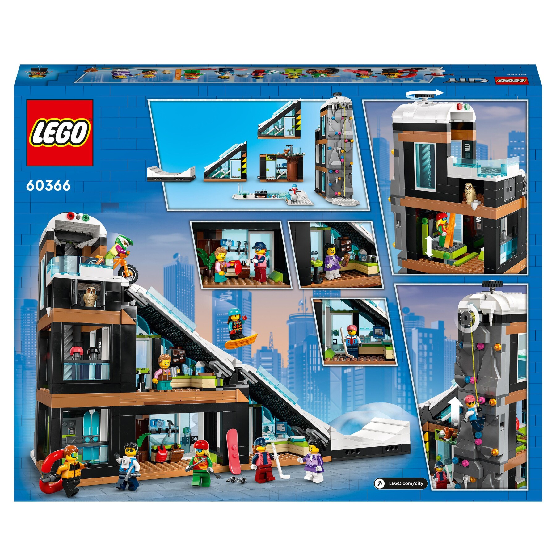 Lego city 60366 centro sci e arrampicata, modular building set a 3 livelli con pista e 8 minifigure, regalo per bambini 7+ - LEGO CITY