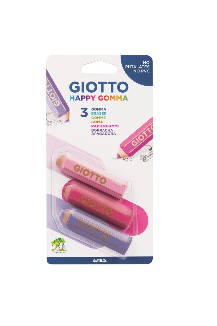 Giotto happy gomma - confezione 3 gomme a forma di matita giotto - GIOTTO