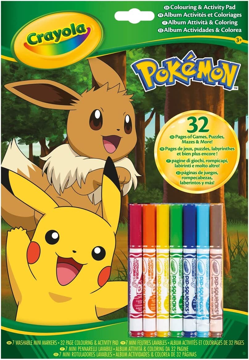 Crayola - album attività & coloring pokemon, 32 pagine da colorare e 7 mini pennarelli lavabili, 04-2746 - CRAYOLA