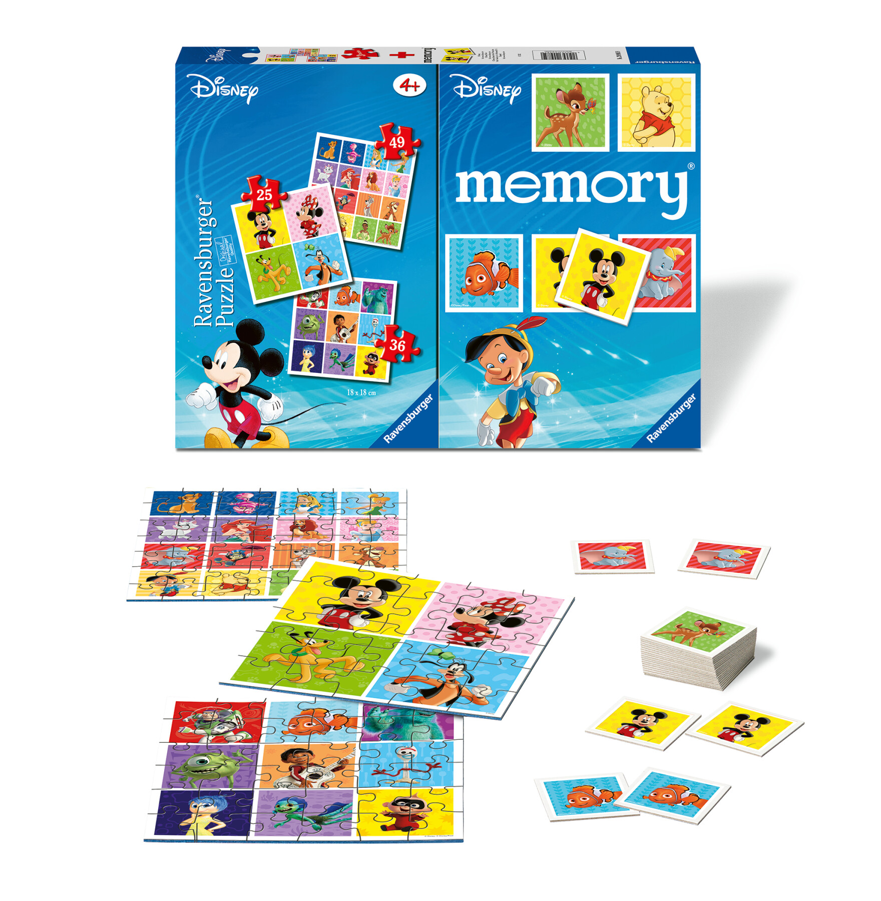Ravensburger - disney, memory® 48 carte + 3 puzzle bambino da 25/36/49 pezzi, 4+ anni bambino da 25/36/49 pezzi, 4+ anni  - RAVENSBURGER
