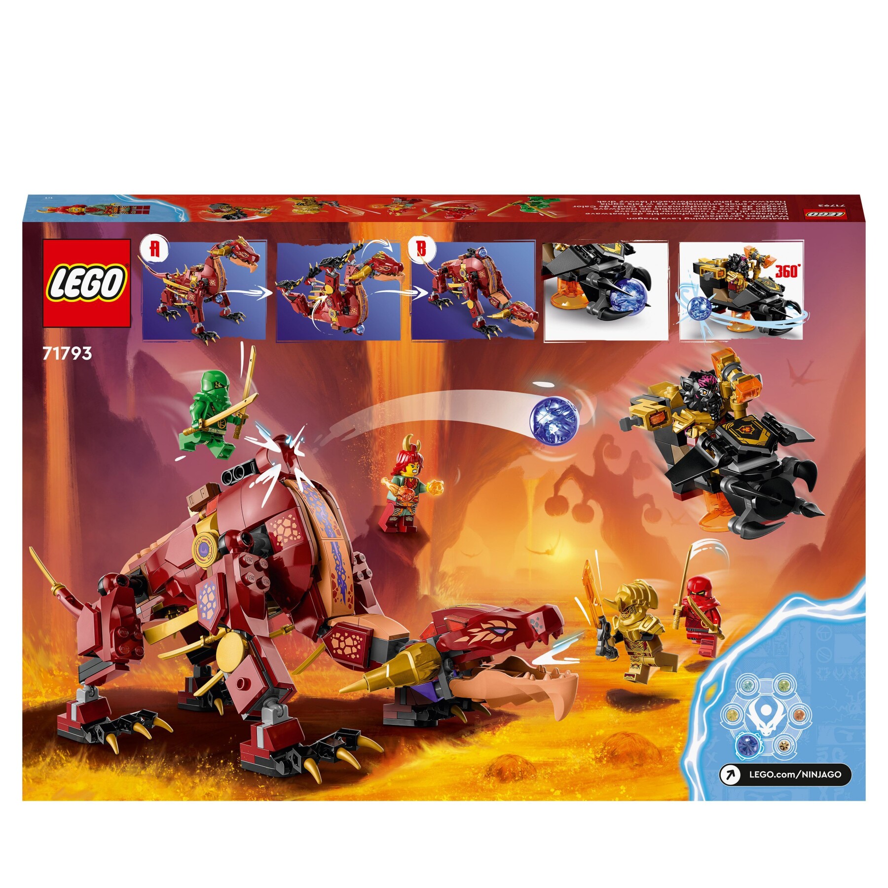 Lego ninjago 71793 dragone di lava transformer heatwave, serie dragons rising con drago giocattolo e minifigure, giochi ninja - LEGO NINJAGO