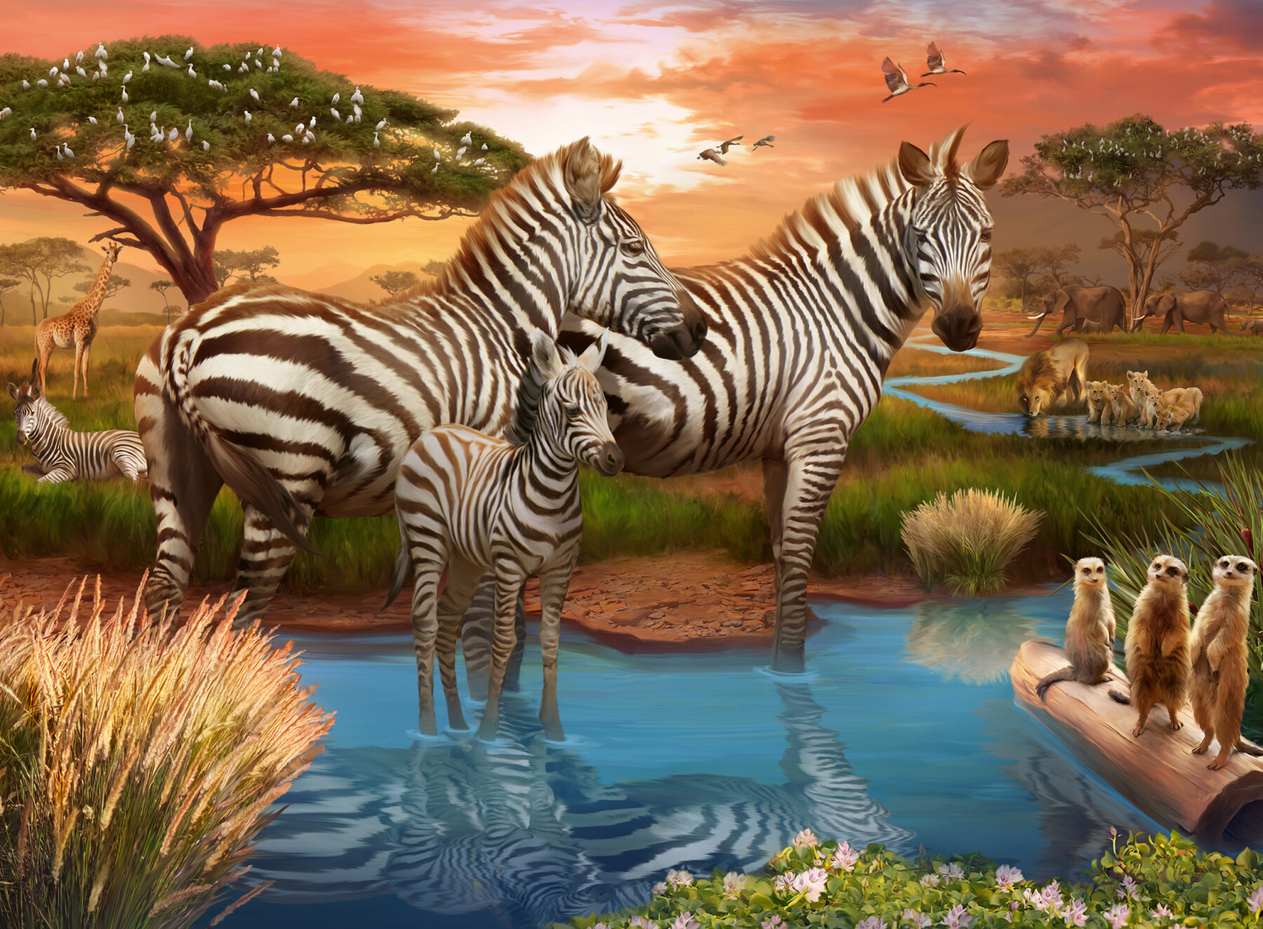 Ravensburger - puzzle zebre alla pozza d'acqua, 500 pezzi, puzzle adulti - RAVENSBURGER