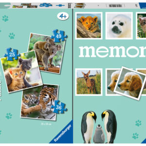 Ravensburger - cuccioli, memory® 48 carte + 3 puzzle bambino da 25/36/49 pezzi, 4+ anni bambino da 25/36/49 pezzi, 4+ anni  - RAVENSBURGER
