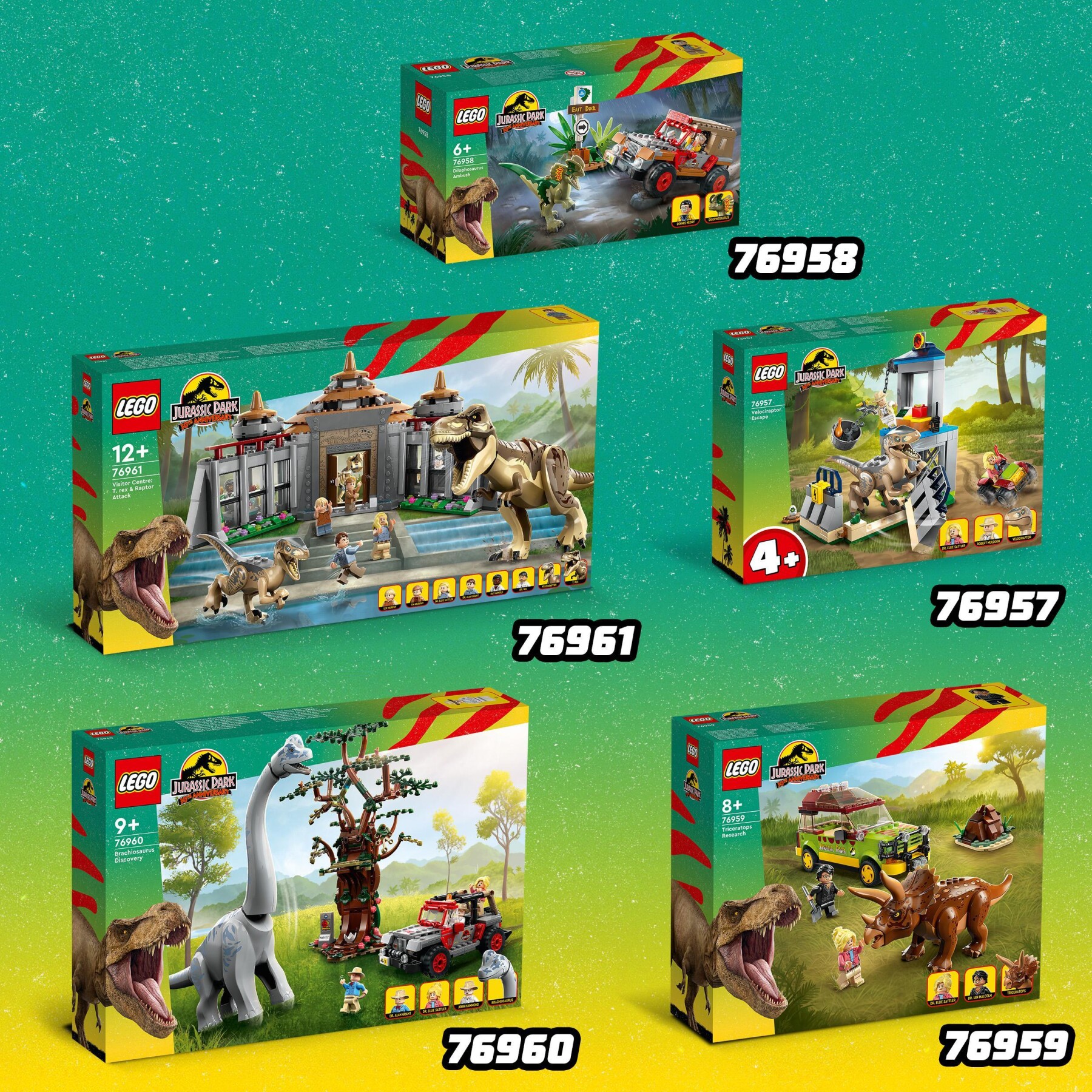 Lego jurassic park 76958 l’agguato del dilofosauro, dinosauro giocattolo per bambini 6+ con jeep, collezione 30° anniversario - Jurassic World, LEGO JURASSIC PARK/W