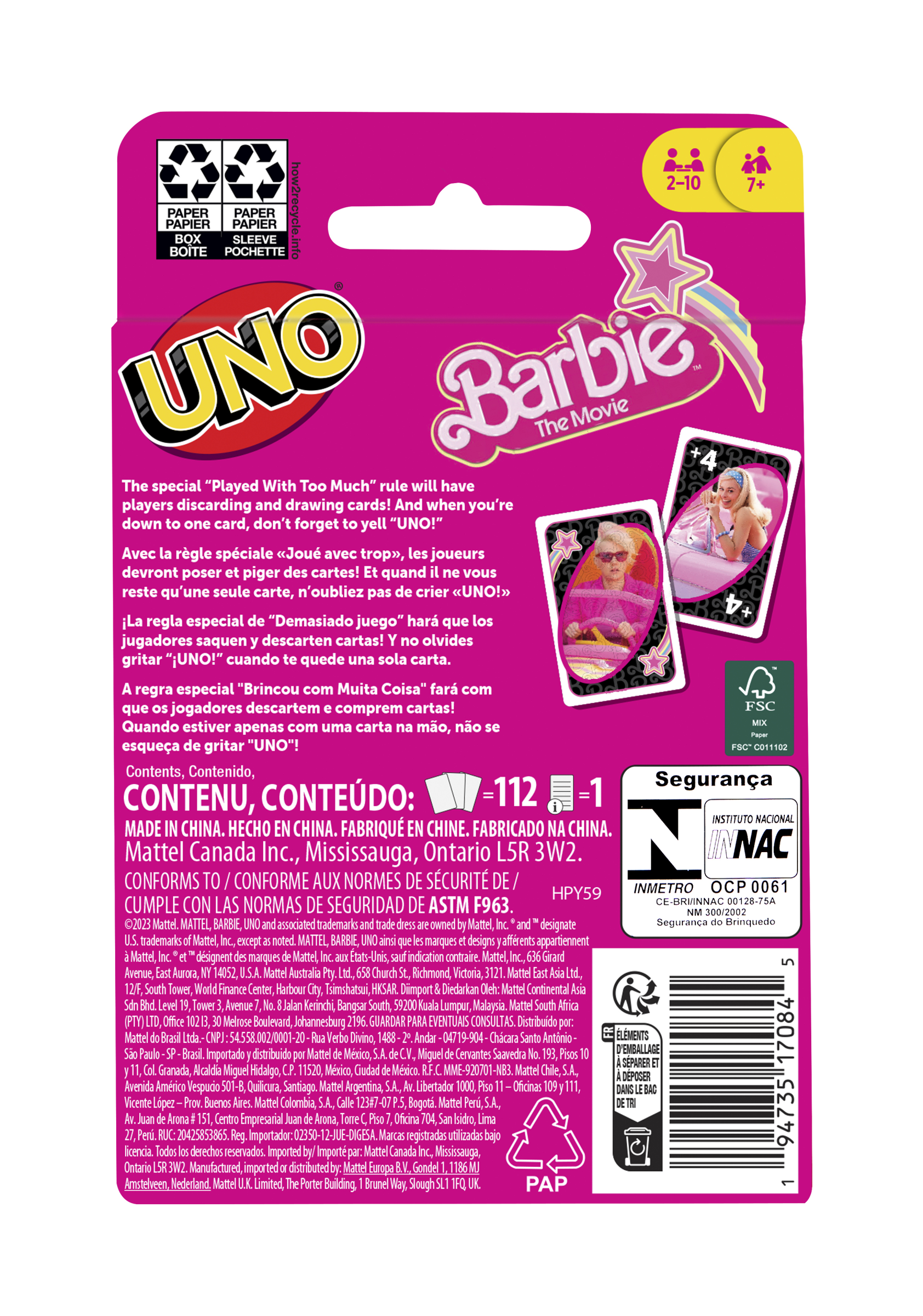 Uno barbie the movie - gioco di carte uno ispirato al film di barbie, per serate di gioco in famiglia e feste tra amici, 7+ anni, hpy59 - UNO