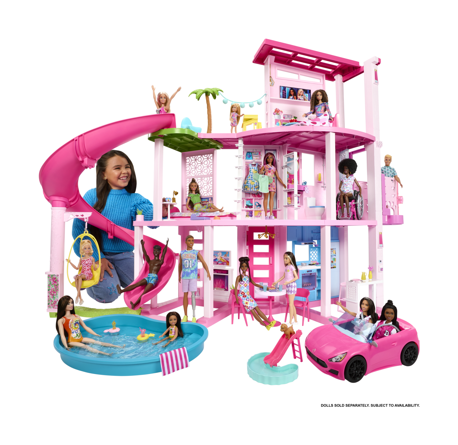 Barbie - casa dei sogni di barbie, playset casa delle bambole con piscina,  scivolo a 3 piani, ascensore e aree di gioco per cuccioli, 75+ accessori,  3+ anni, hmx10 - Toys Center