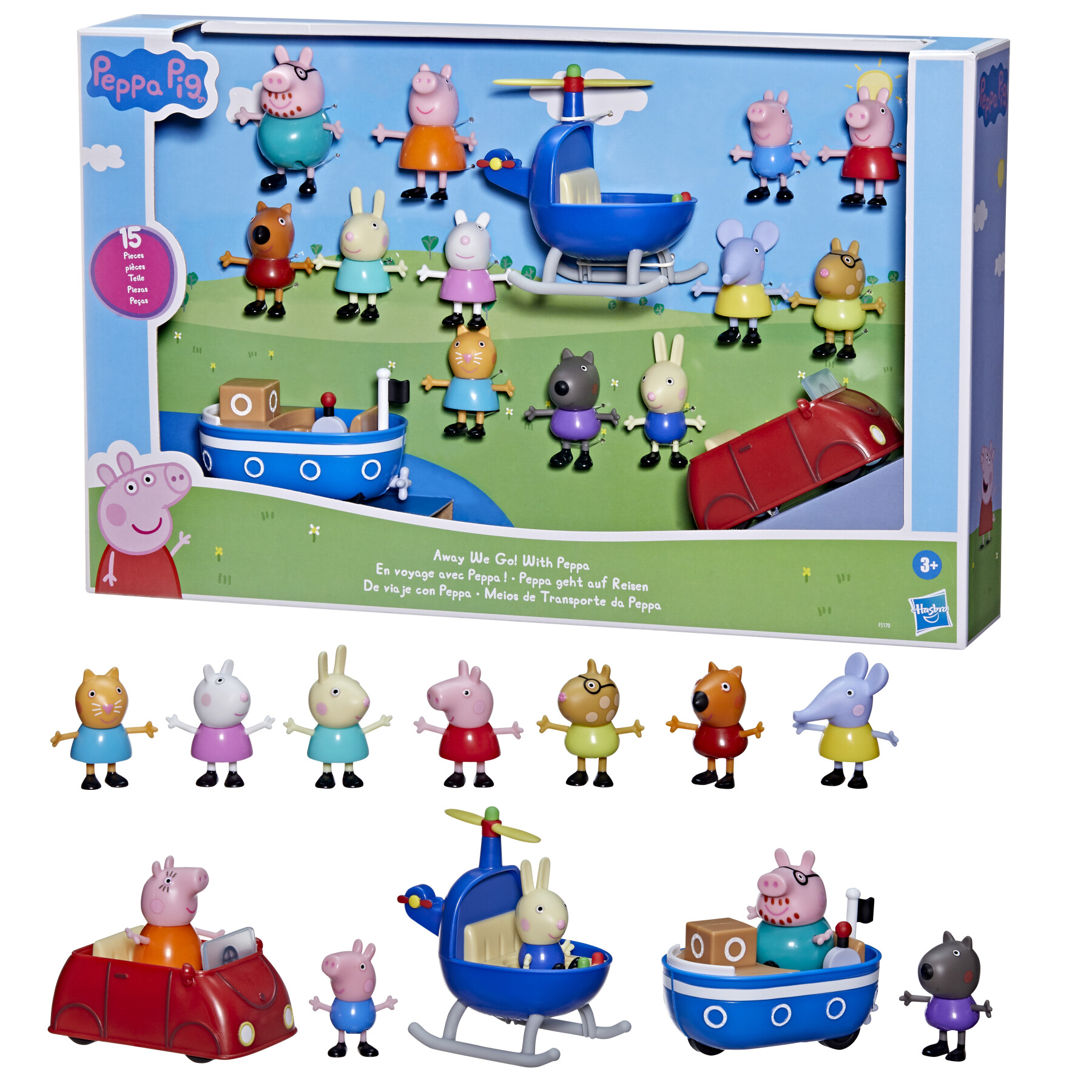 Peppa pig, parti con peppa!, giocattolo per età prescolare, set da 15 pezzi che include 12 action figure e 3 veicoli, dai 3 anni in su - PEPPA PIG