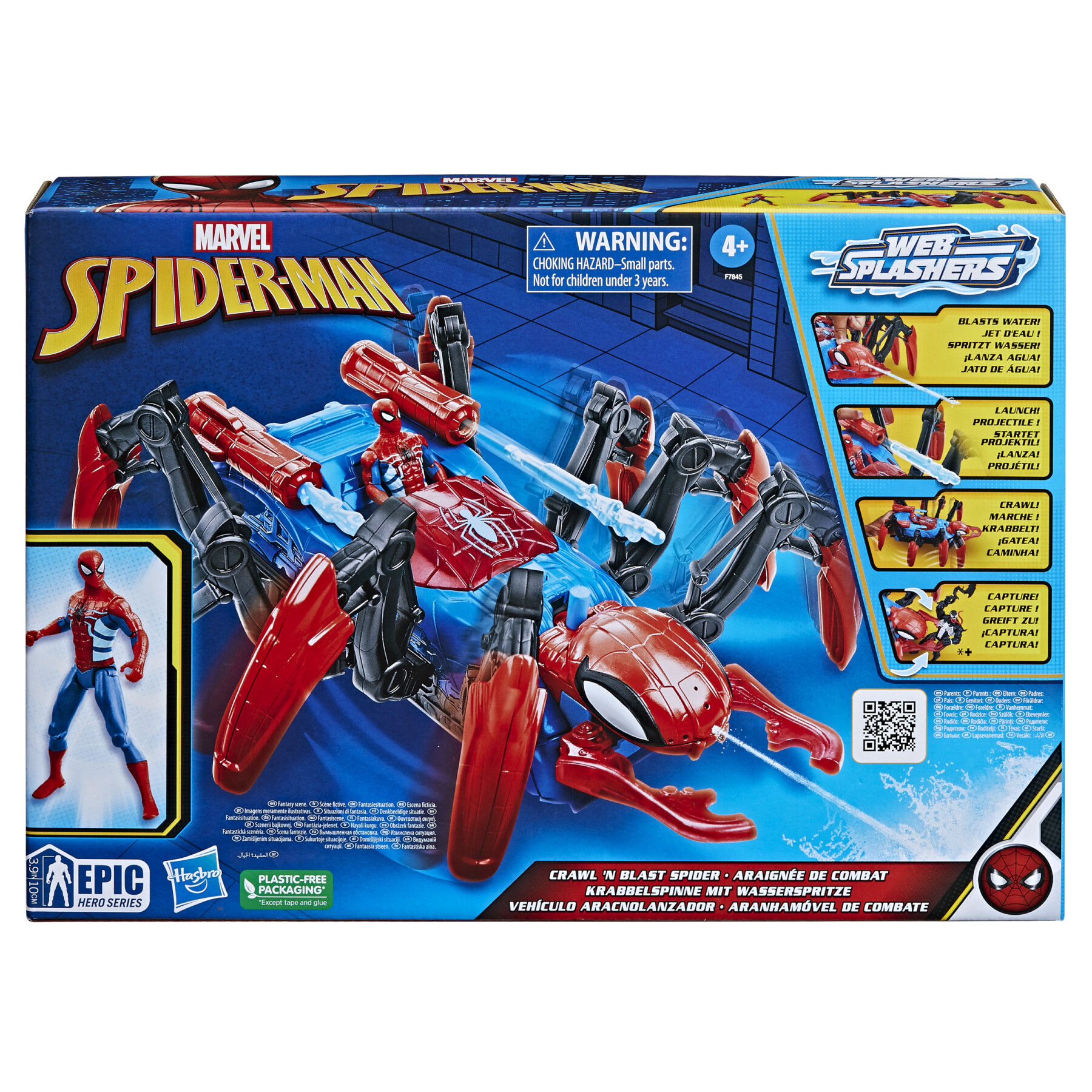 Hasbro marvel, spider-man, crawl 'n blast spider, dai 4 anni in su, lancia ragnatele e acqua - Spiderman