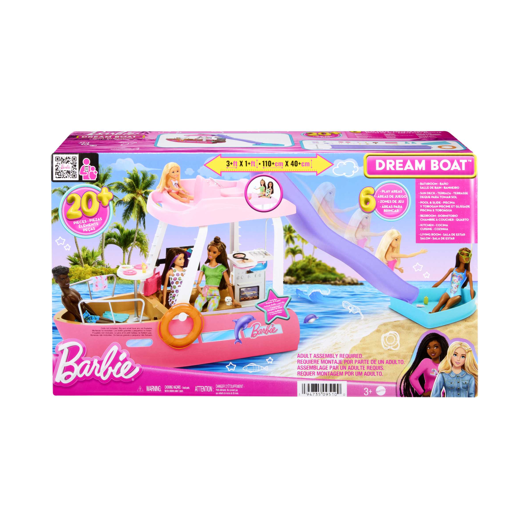 Barbie - barca dei sogni, playset con piscina, scivolo, un delfino e 20+ accessori, 3+ anni, hjv37 - Barbie