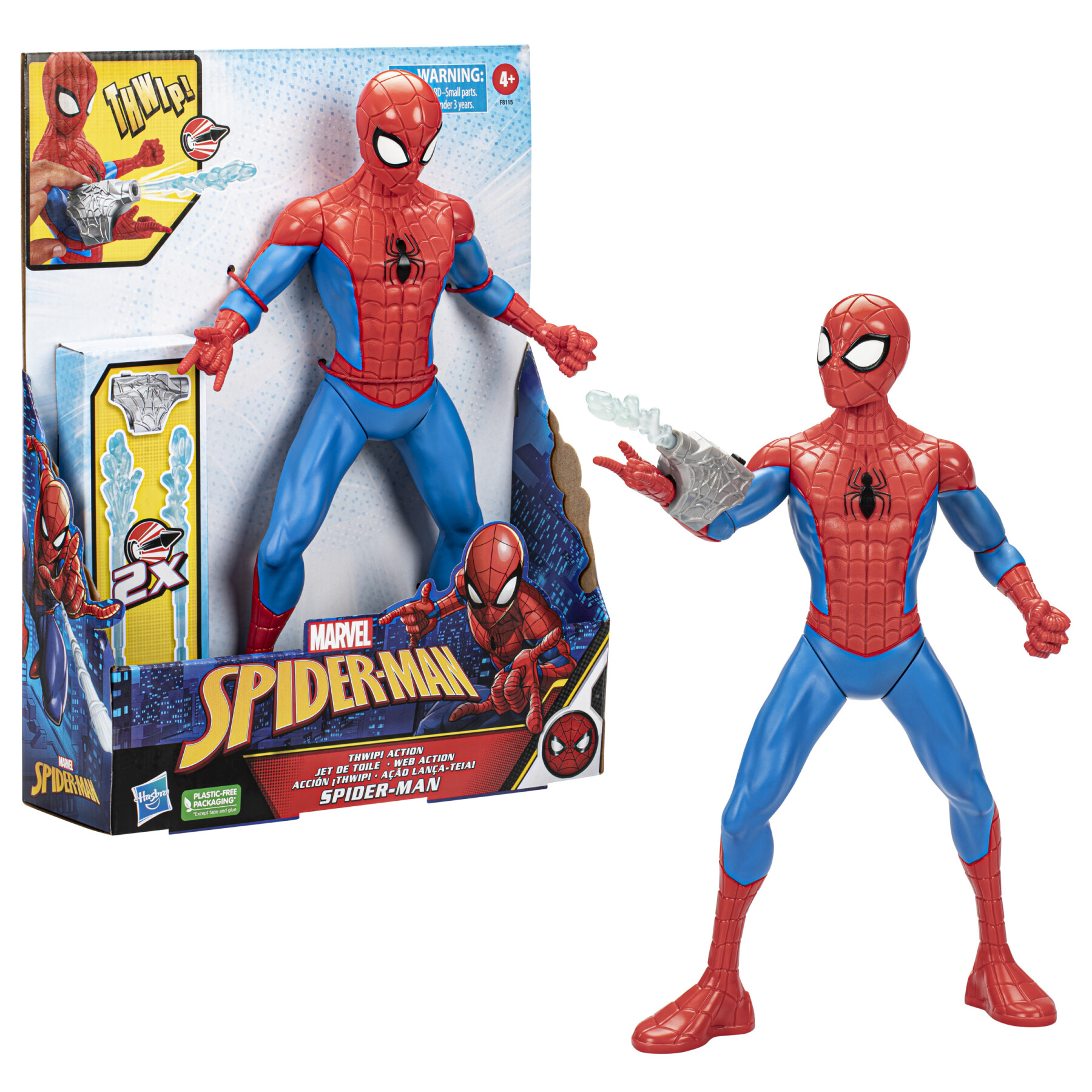 Hasbro marvel, spider-man thwip, action figure in scala da 33 cm, giocattoli di supereroi per bambini e bambine, dai 5 anni in su, accessori blaster lanciaragnatela inclusi - Spiderman
