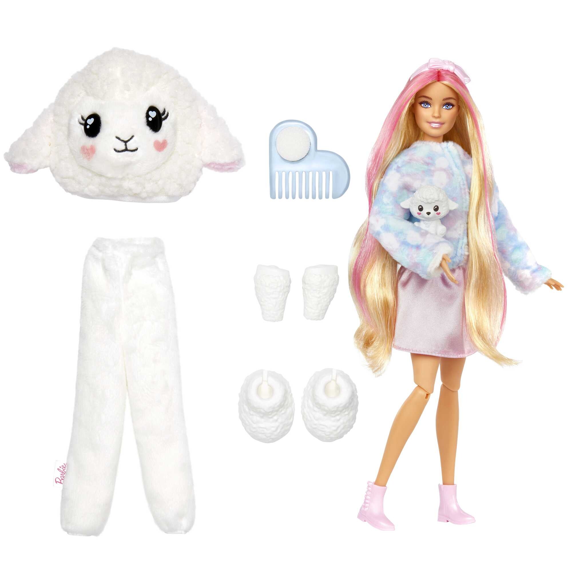 Barbie cutie reveal serie pigiamini, costume da agnellino di peluche - Barbie