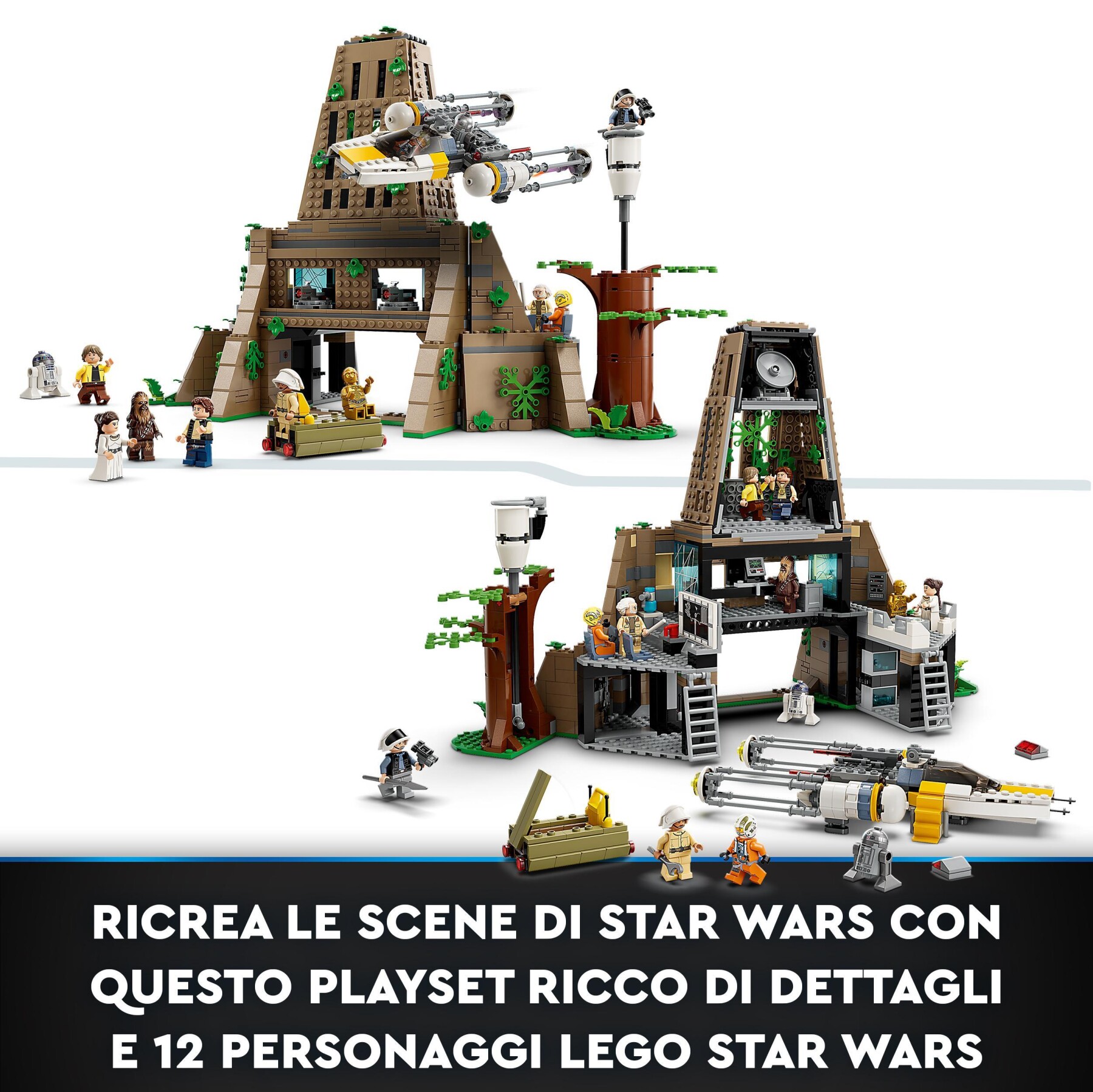 Lego 75365 star wars: a new hope base ribelle su yavin 4 con 10 minifigure, 2 droidi, starfighter y-wing e sala comando - LEGO® Star Wars™, Star Wars