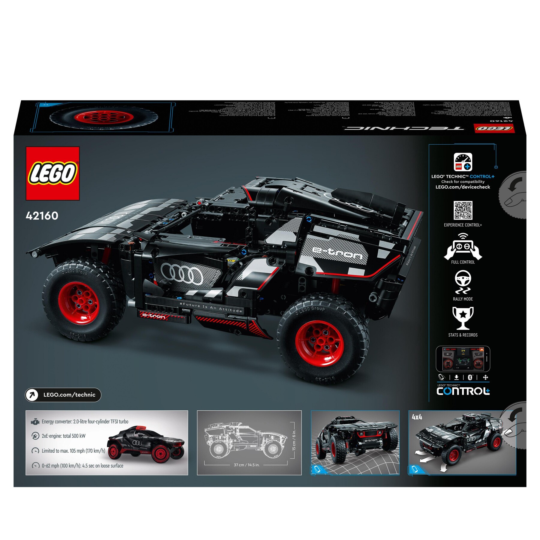 Lego technic 42160 audi rs q e-tron, macchina telecomandata da rally, modellino auto con app control+, giocattoli ragazzi 10+ - LEGO TECHNIC