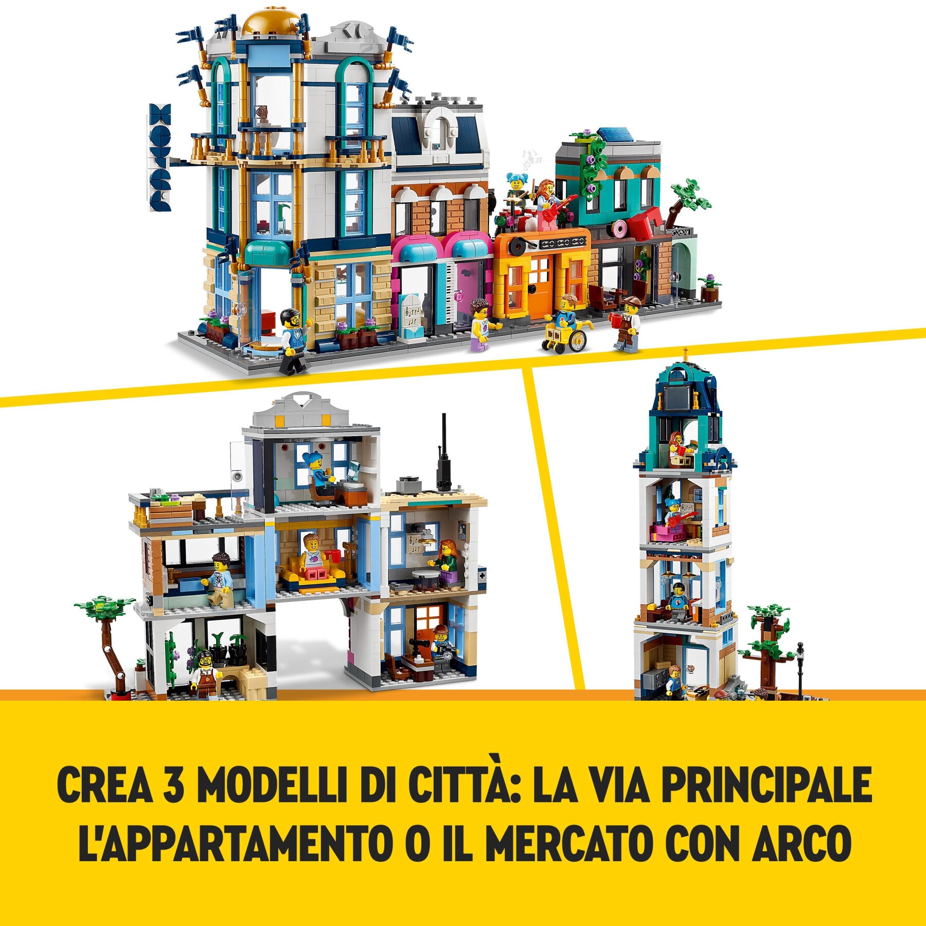 Lego creator 3in1 31141 strada principale, grattacielo art déco o strada del mercato, kit modellismo per costruzioni creative - LEGO CREATOR