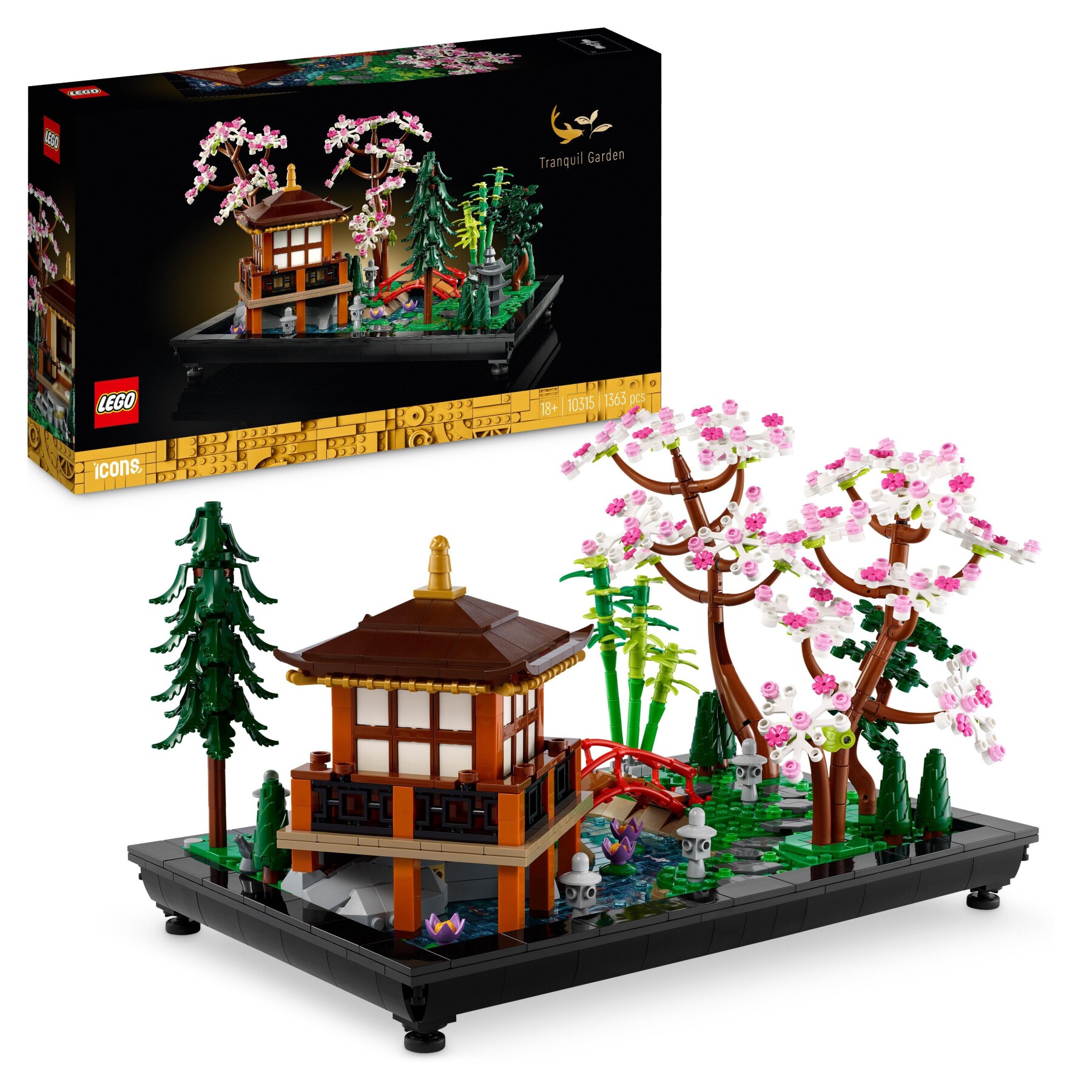 Lego icons 10315 il giardino tranquillo, kit giardino botanico zen per adulti con fiori di loto, regalo per donna e uomo - Lego, LEGO ICONS