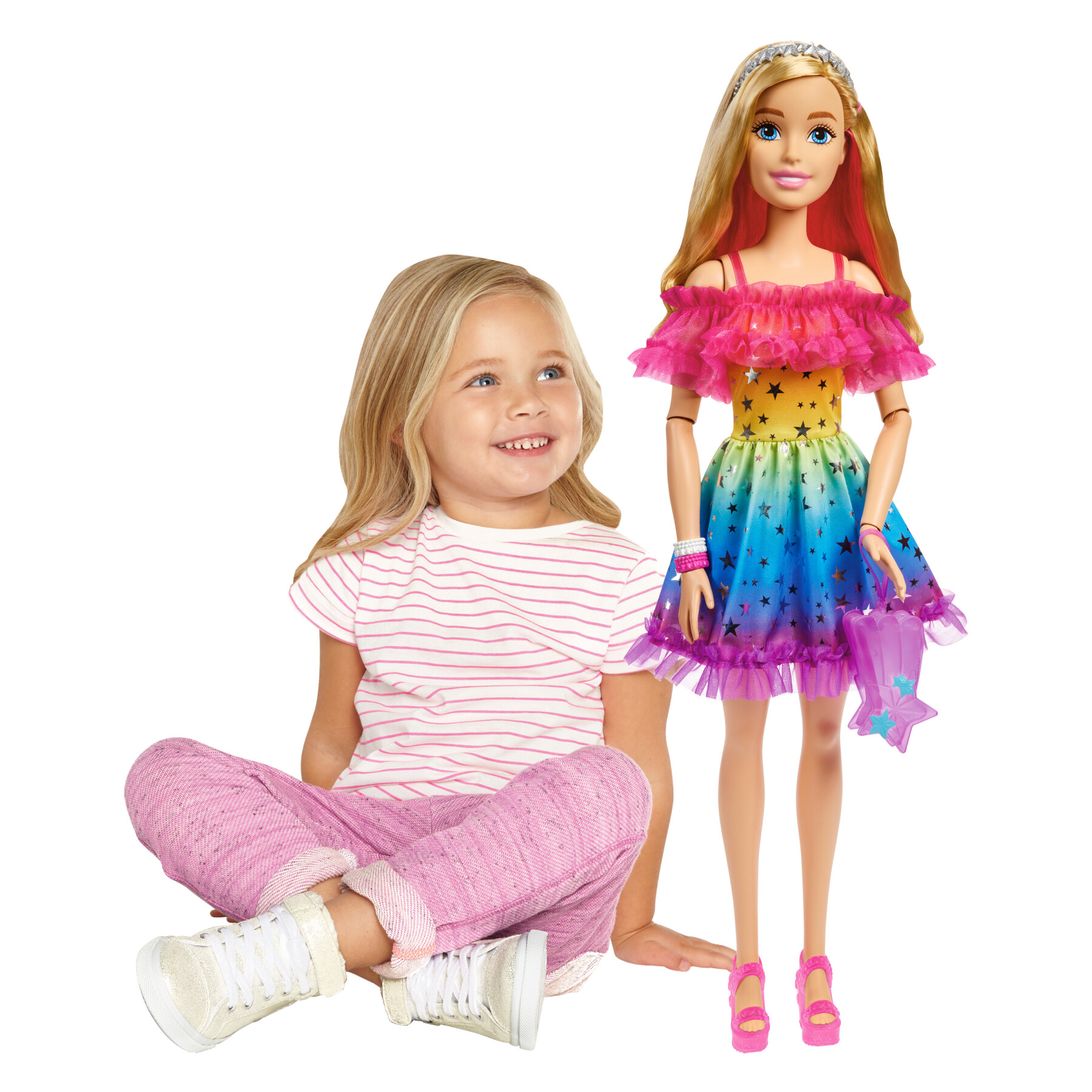 Bambola barbie alta 71 cm con abito arcobaleno e accessori moda - Barbie