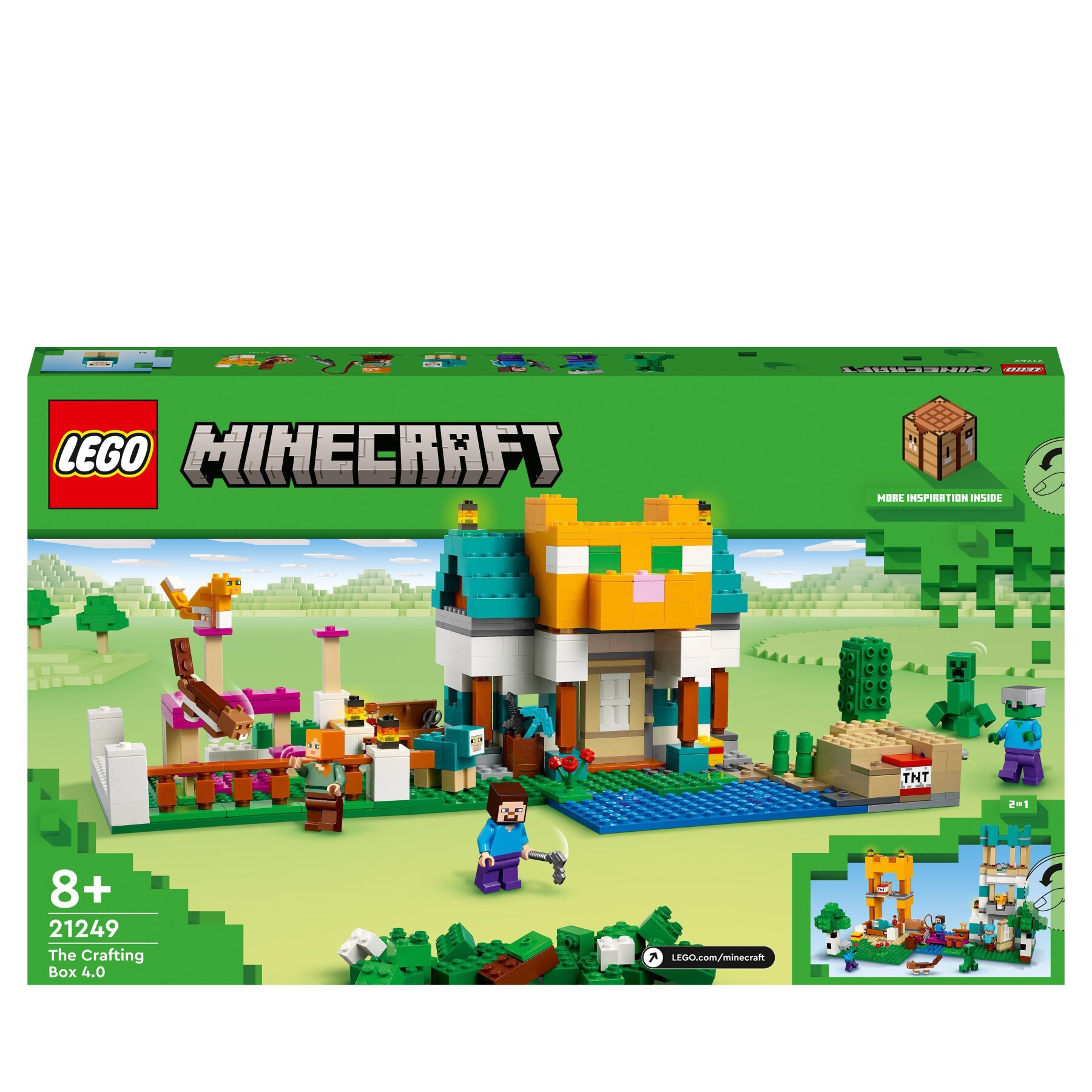 Lego 21249 minecraft crafting box 4.0, playset 2in1, torri fluviali o cottage del gatto, giocattoli d'azione per bambini e ragazzi - MINECRAFT