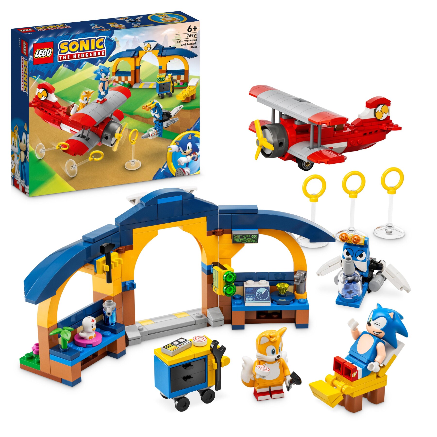 Lego sonic the hedgehog 76991 laboratorio di tails e aereo tornado con aereo giocattolo e 4 personaggi, giochi per bambini 6+ - Sonic, Lego