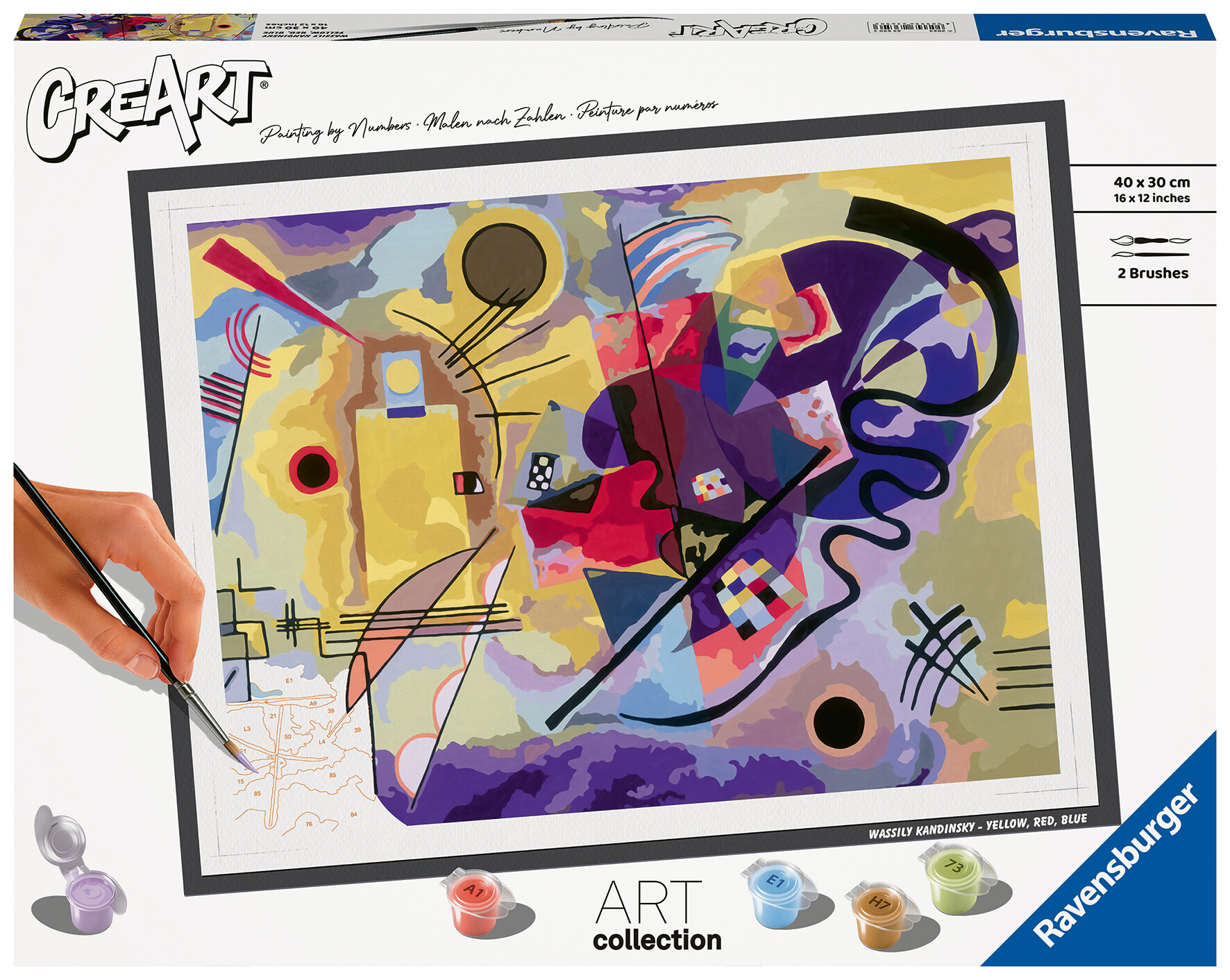 Ravensburger - creart art collection kandinsky: giallo, rosso, blu, kit per dipingere con i numeri, gioco creativo e relax, 14+ anni - CREART