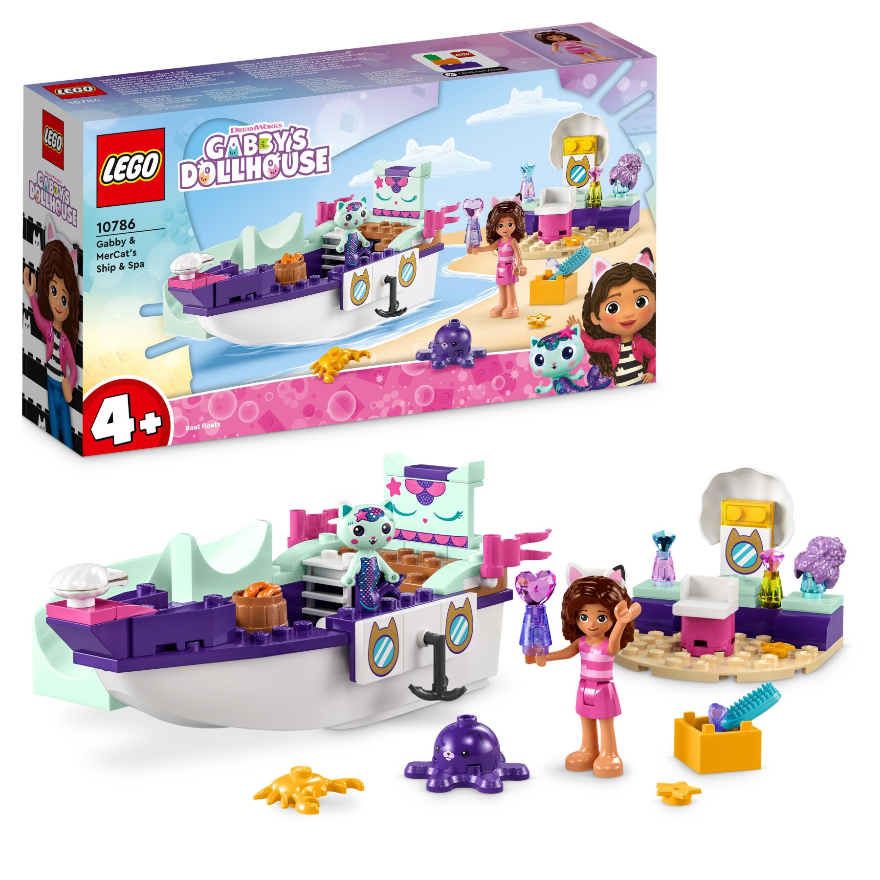 Lego la casa delle bambole di gabby 10786 la nave del benessere di gabby e siregatta, barca giocattolo e estetista, bambini 4+ - GABBY'S DOLLHOUSE, Lego