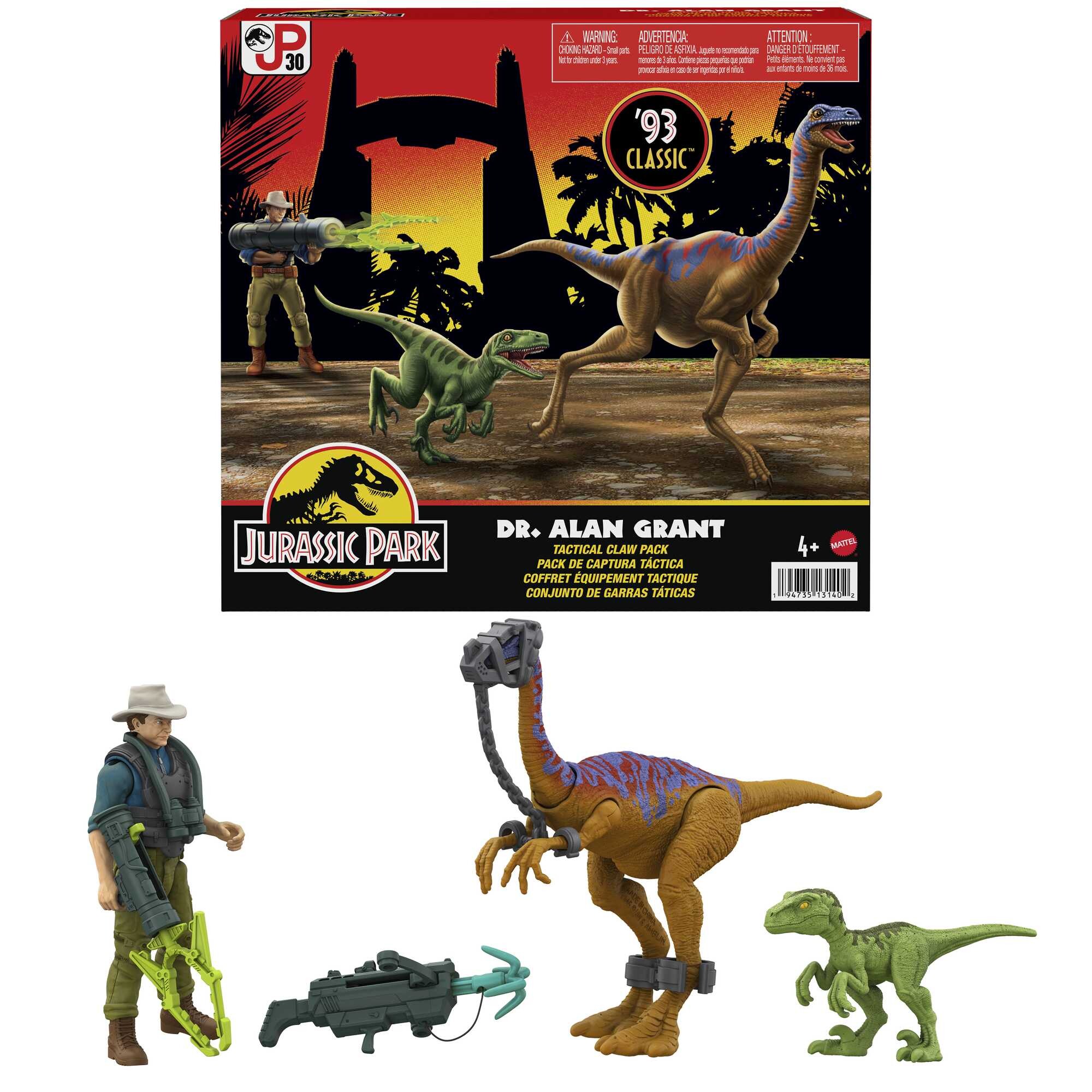 Jurassic park dott. alan grant artiglio tattico set di personaggi con 1 action figure, 2 dinosauri e 6 accessori - Jurassic World
