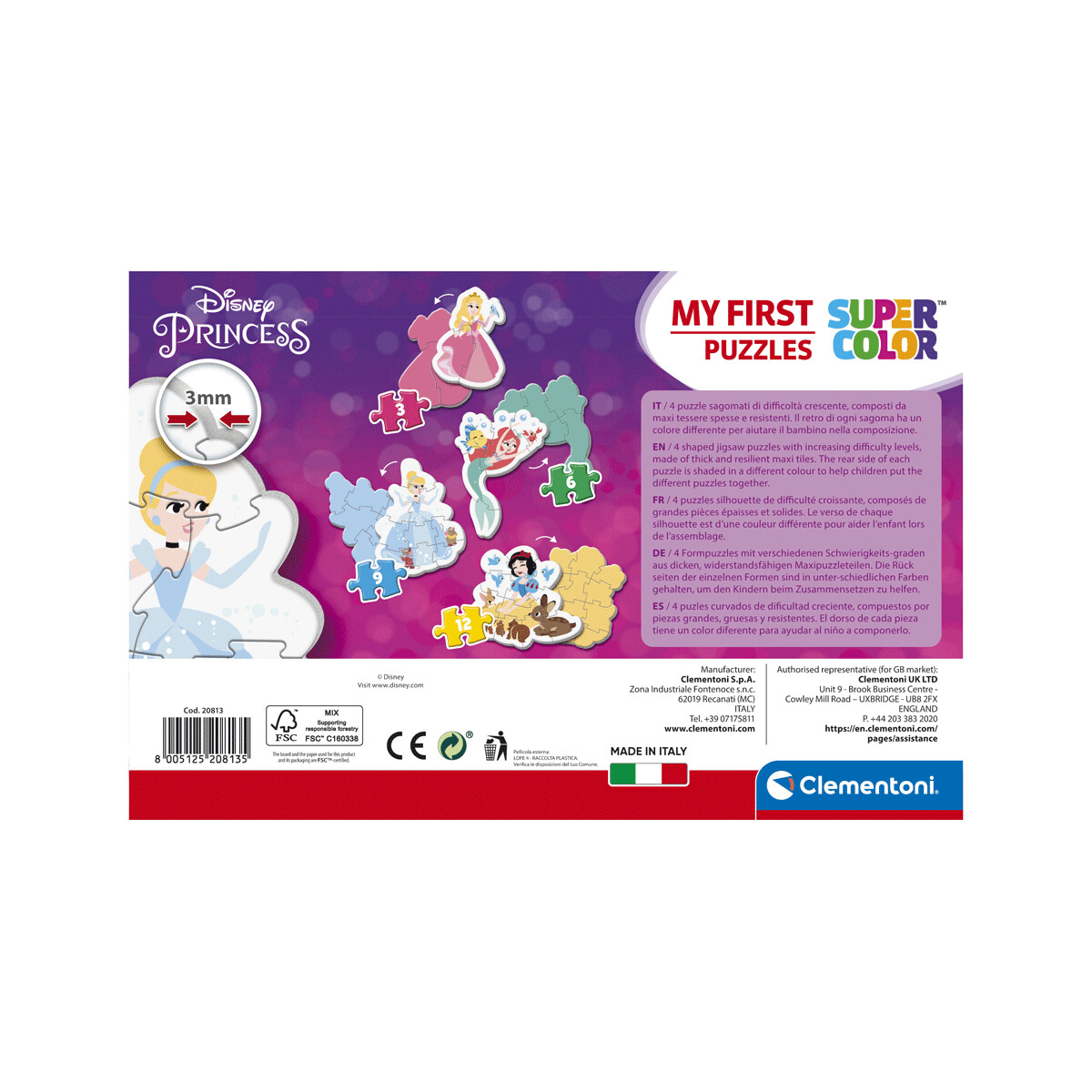 Clementoni - 20813 - my first puzzle princess 3, 6, 9, 12 pezzi - CLEMENTONI, DISNEY PRINCESS