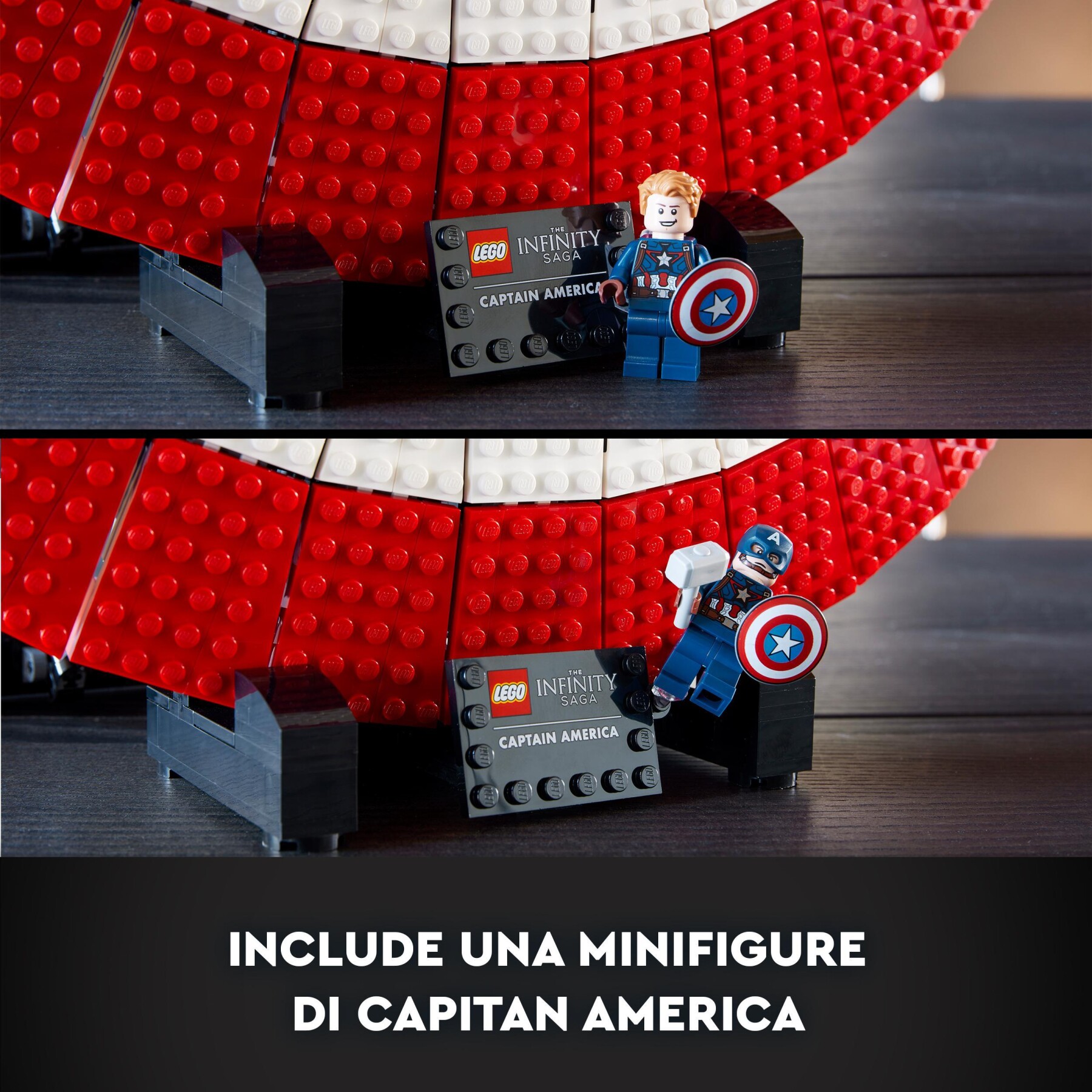 Lego 76262 marvel scudo di captain america, kit di costruzione avengers per adulti con minifigure, targhetta e martello di thor - LEGO SUPER HEROES, Avengers