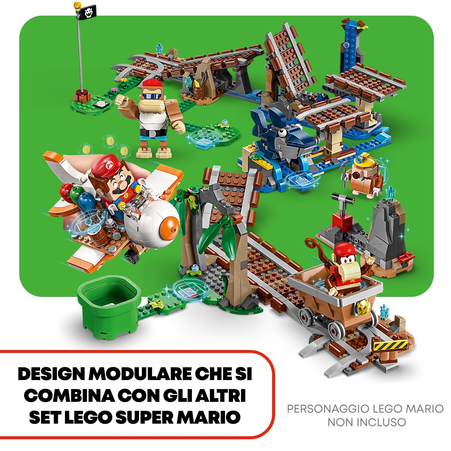 Lego super mario 71425 pack di espansione corsa nella miniera di diddy kong, livello con percorso, aereo giocattolo e 4 personaggi - LEGO® Super Mario™