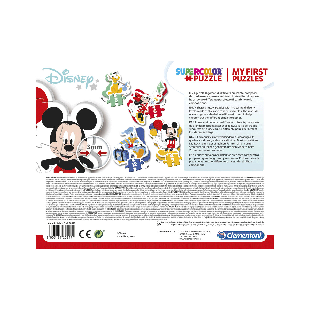 Clementoni - 20819 - my first puzzle mickey mouse 3, 6, 9, 12 pezzi - 