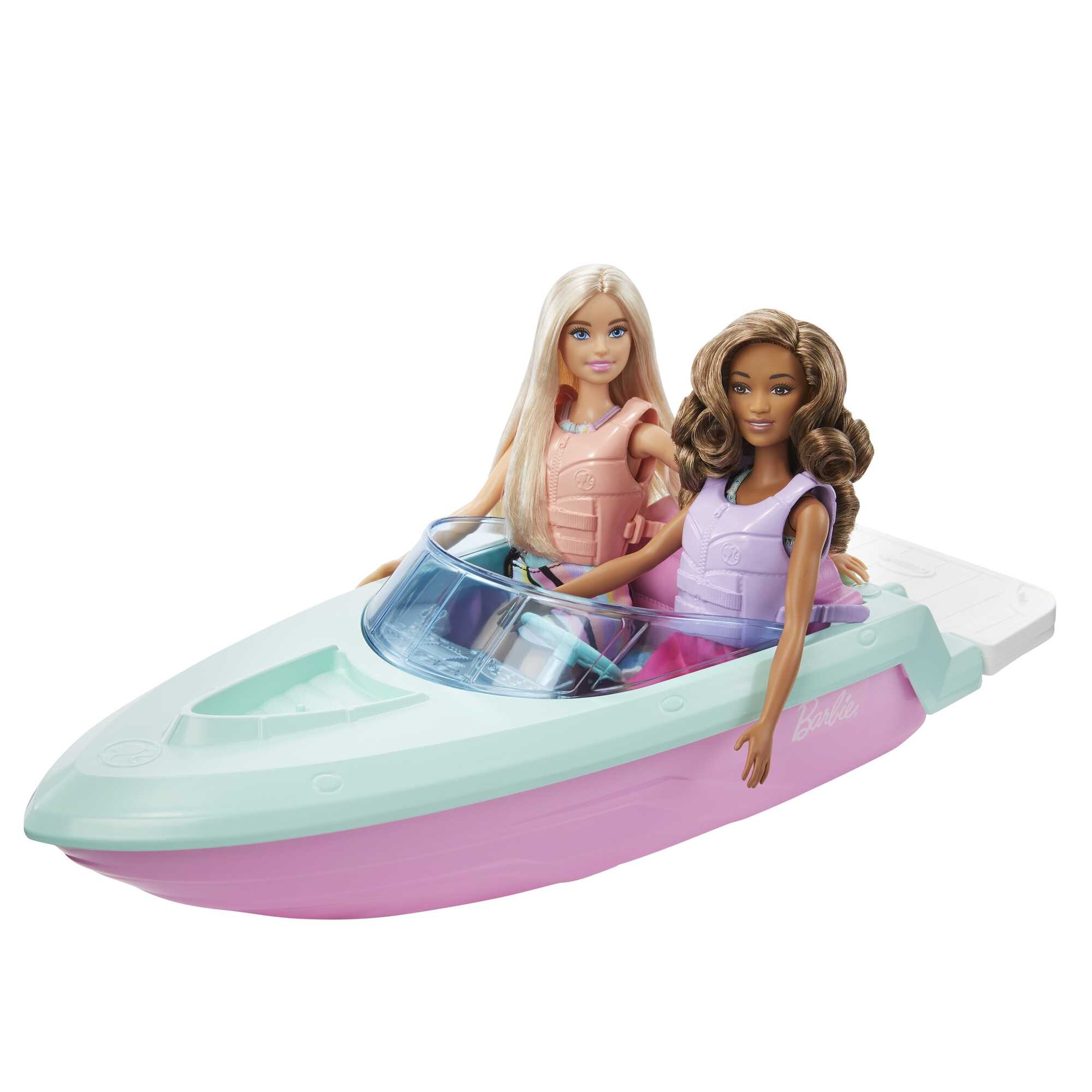 Barbie® set con 2 bambole con abiti e accessori, veicolo fuoristrada, barca galleggiante e 2 giubbotti di salvataggio - Barbie