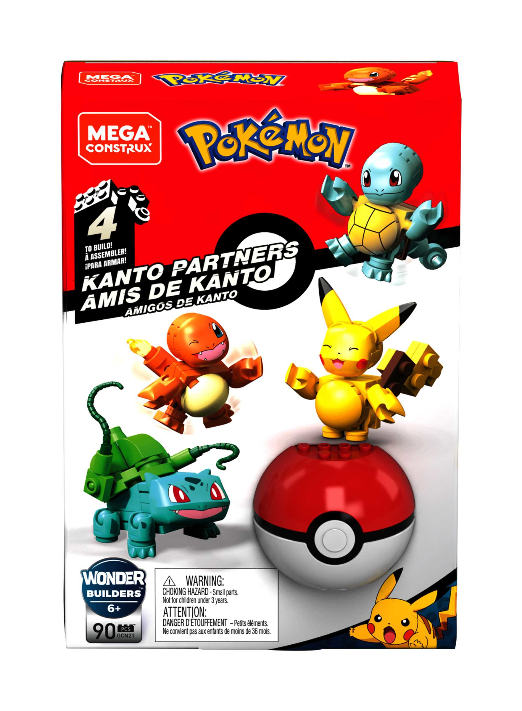 Mega pokémon - pokéball personaggi kanto, set con 4 pokémon da costruire, include pikachu, bulbasaur, charmander e squirtle, pokéball da esporre, 6+ anni, gcn21 - POKEMON