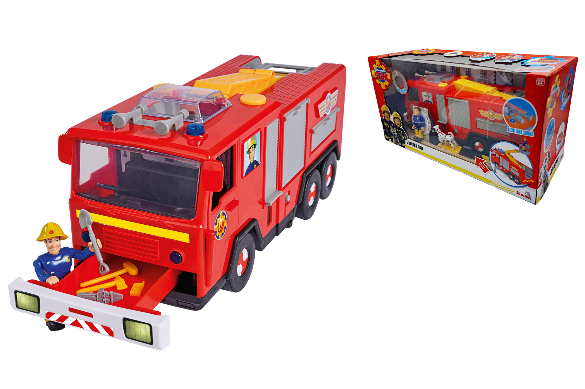 Sam il pompiere camion jupiter pro con personaggi di sam e cagnolino radar - 