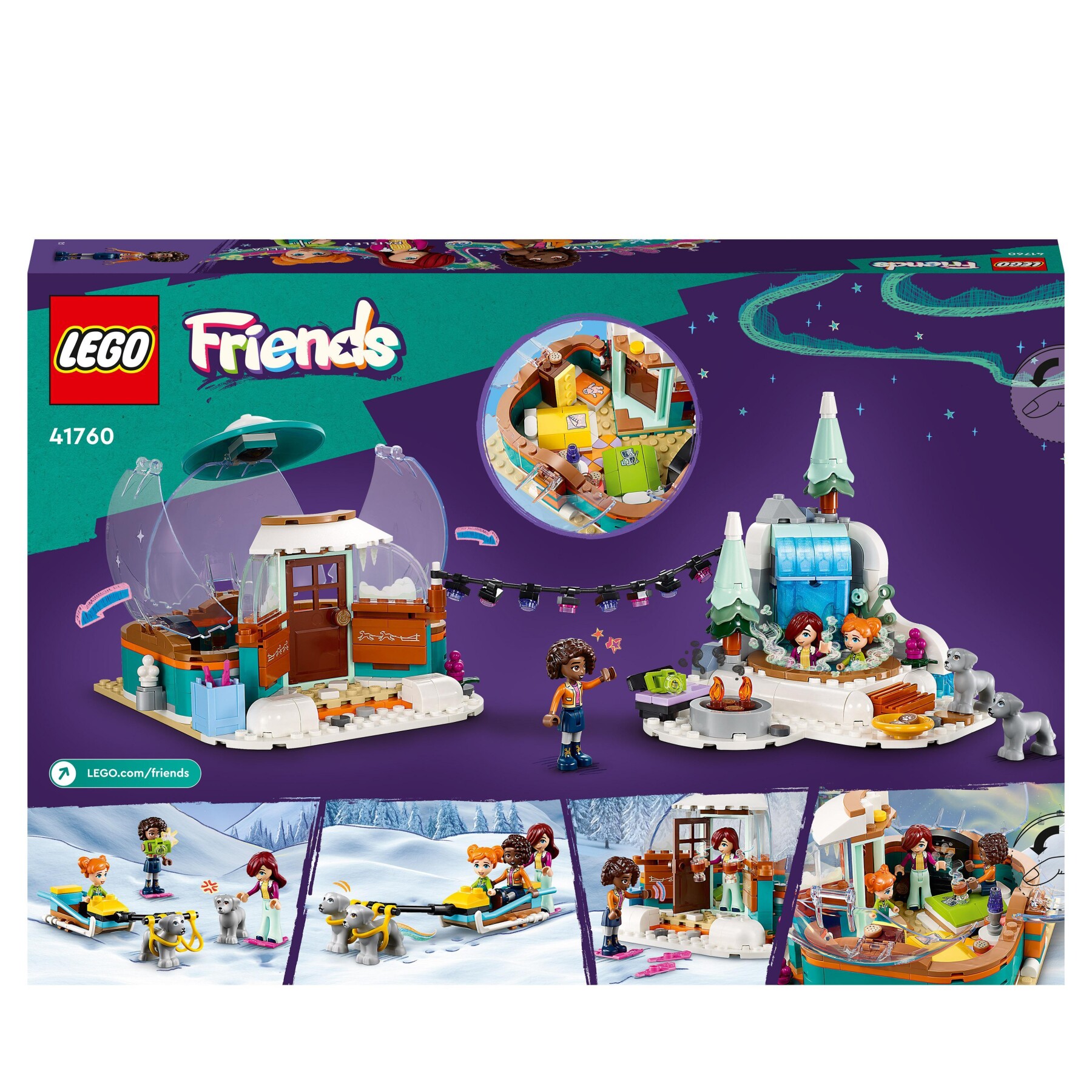 Lego friends 41760 vacanza in igloo con tenda da campeggio, 2 cani da slitta e mini bamboline, giochi per bambine e bambini - LEGO FRIENDS