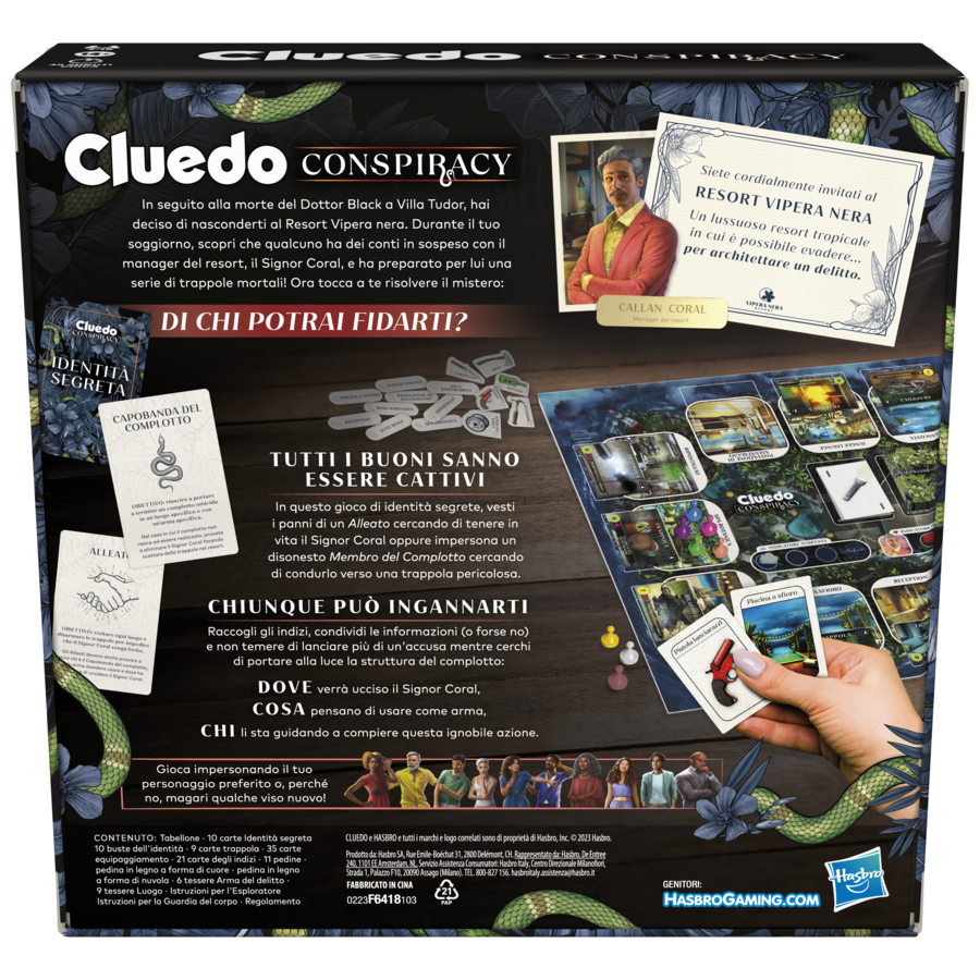 Cluedo conspiracy, gioco da tavolo per adulti e ragazzi, dai 14 anni in su, gioco di strategia con identità segrete, per 4-10 giocatori - HASBRO GAMING