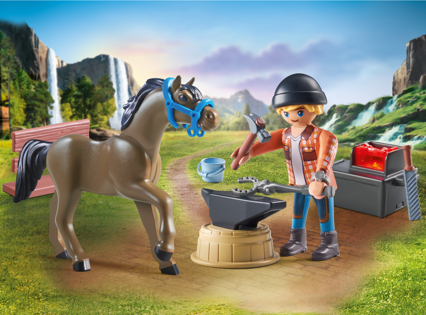 Playmobil 71357 maniscalco con cavallo per bambini dai 4 anni in su - Playmobil