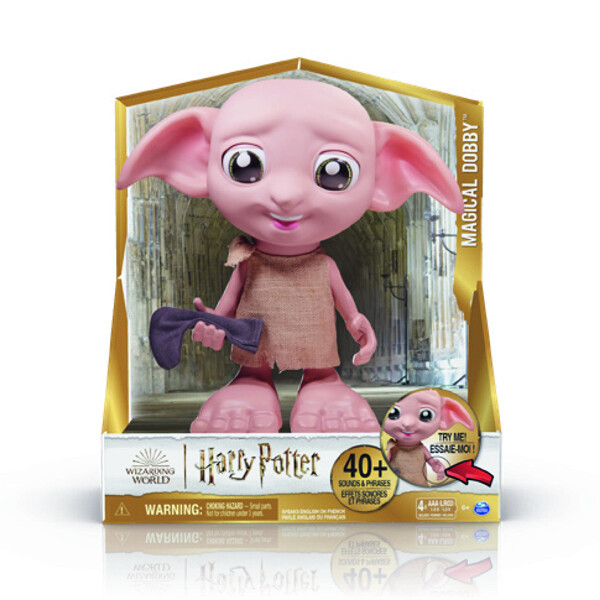 Wizarding world harry potter, elfo interattivo di dobby,  con calzino, oltre 30 suoni e frasi, alto 21,6 cm, giocattoli per bambini dai 6 anni in su - Harry Potter