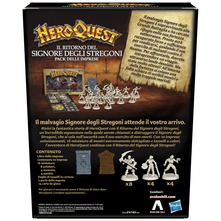 Avalon hill, heroquest, il ritorno del signore degli stregoni, gioco da tavolo per adulti, per giocare è necessario avere il sistema di gioco heroquest - HASBRO GAMING
