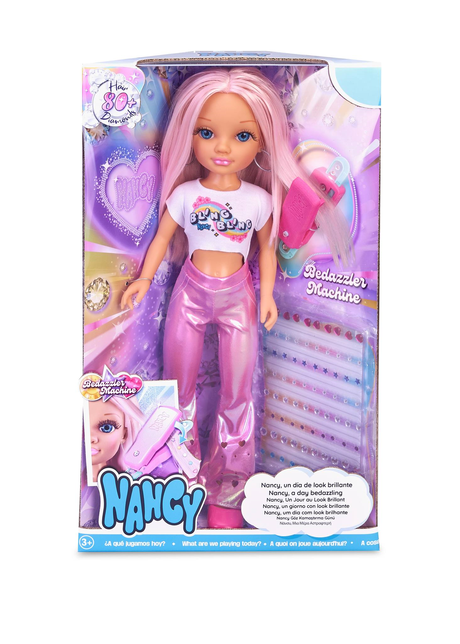 Nancy, un giorno con look brillante, capelli rosa, con gemme colorate e  applicatore - Toys Center