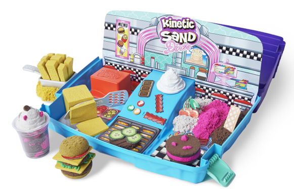 Kinetic sand valigetta diner, 900 gr di sabbia colorata, 8 accessori e formine inclusi, sabbia cinetica, giochi per bambini e bambine, 3+ anni - KINETIC SAND