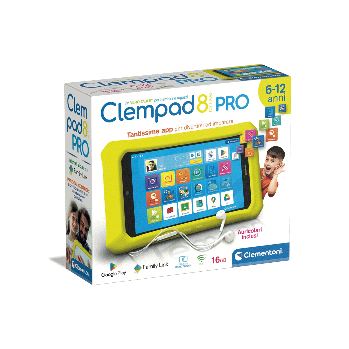 Clementoni - clempad 8" pro, tablet per bambini 6-12 anni - 
