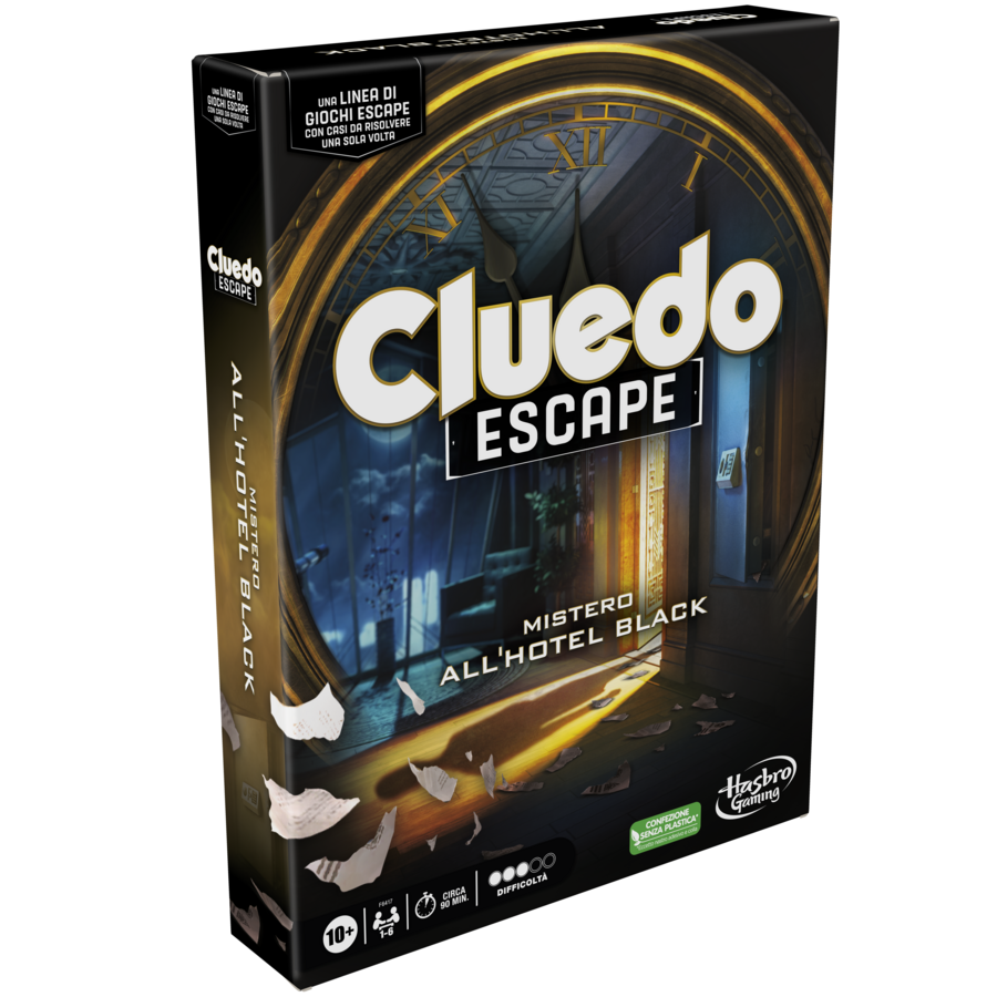 Cluedo escape - mistero all'hotel black, gioco da tavolo, giochi in versione escape room da risolvere 1 volta sola, giochi di mistero, dai 10 anni in su - HASBRO GAMING
