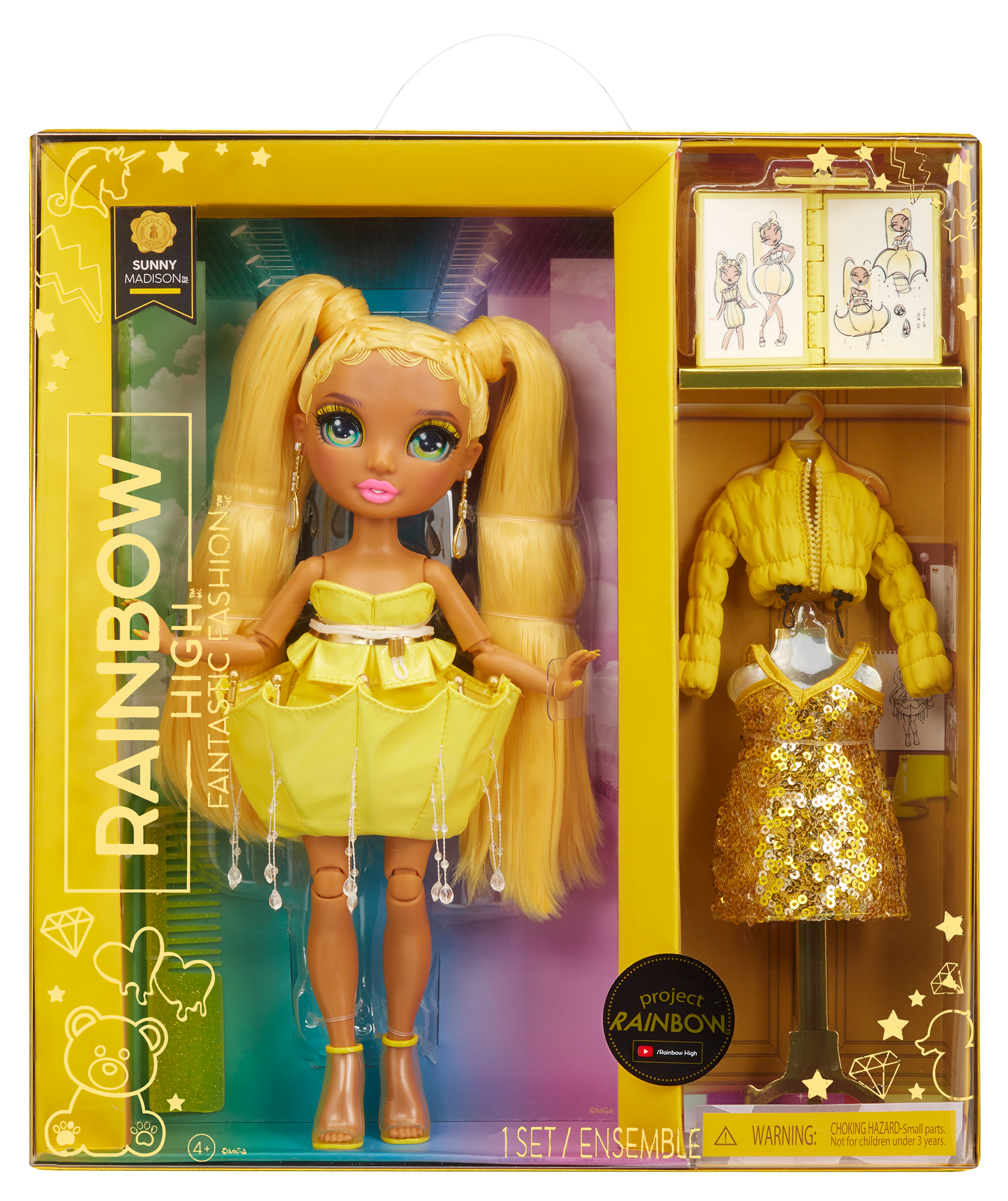 Rainbow high fantastic fashion doll – sunny madison - bambola fashion rossa e set da gioco con 2 abiti e accessori alla moda - Rainbow High