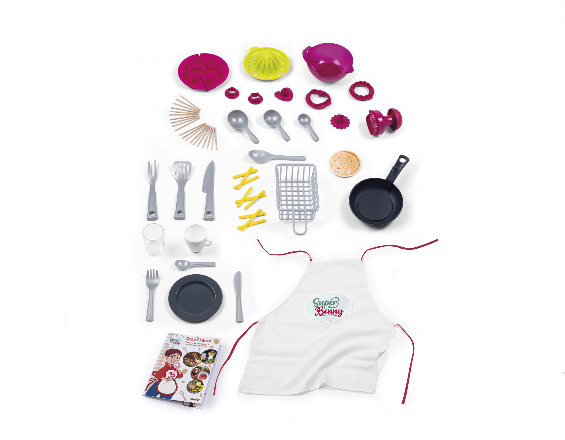 Smoby - super benny la cucina delle delizie con accessori per cucinare davvero, grembiule incluso, 32 accessori, ricettario - 