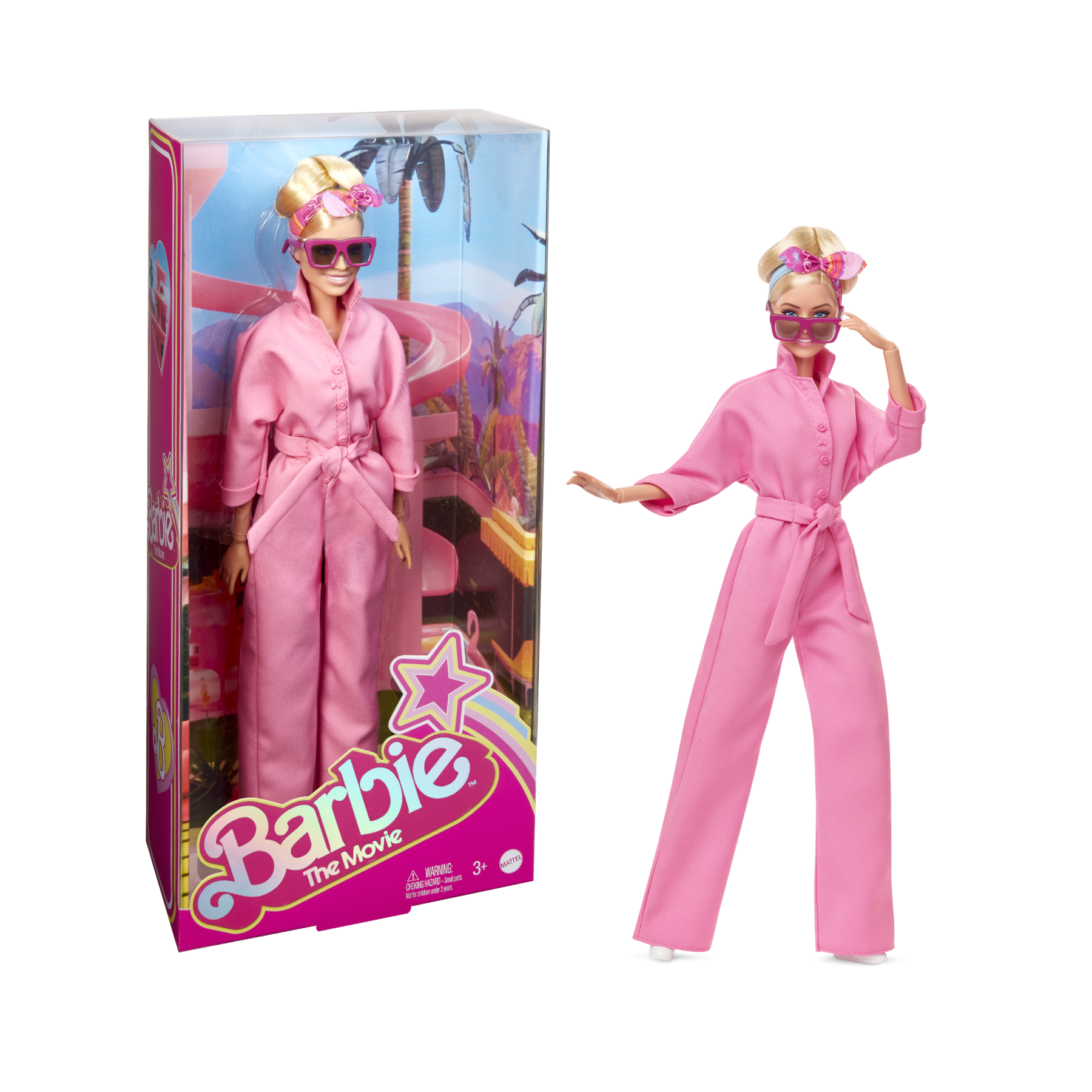 Barbie the movie - margot robbie, bambola del film barbie da collezione con tuta pink power, occhiali da sole e fascia per capelli, 3+ anni, hrf29 - Barbie