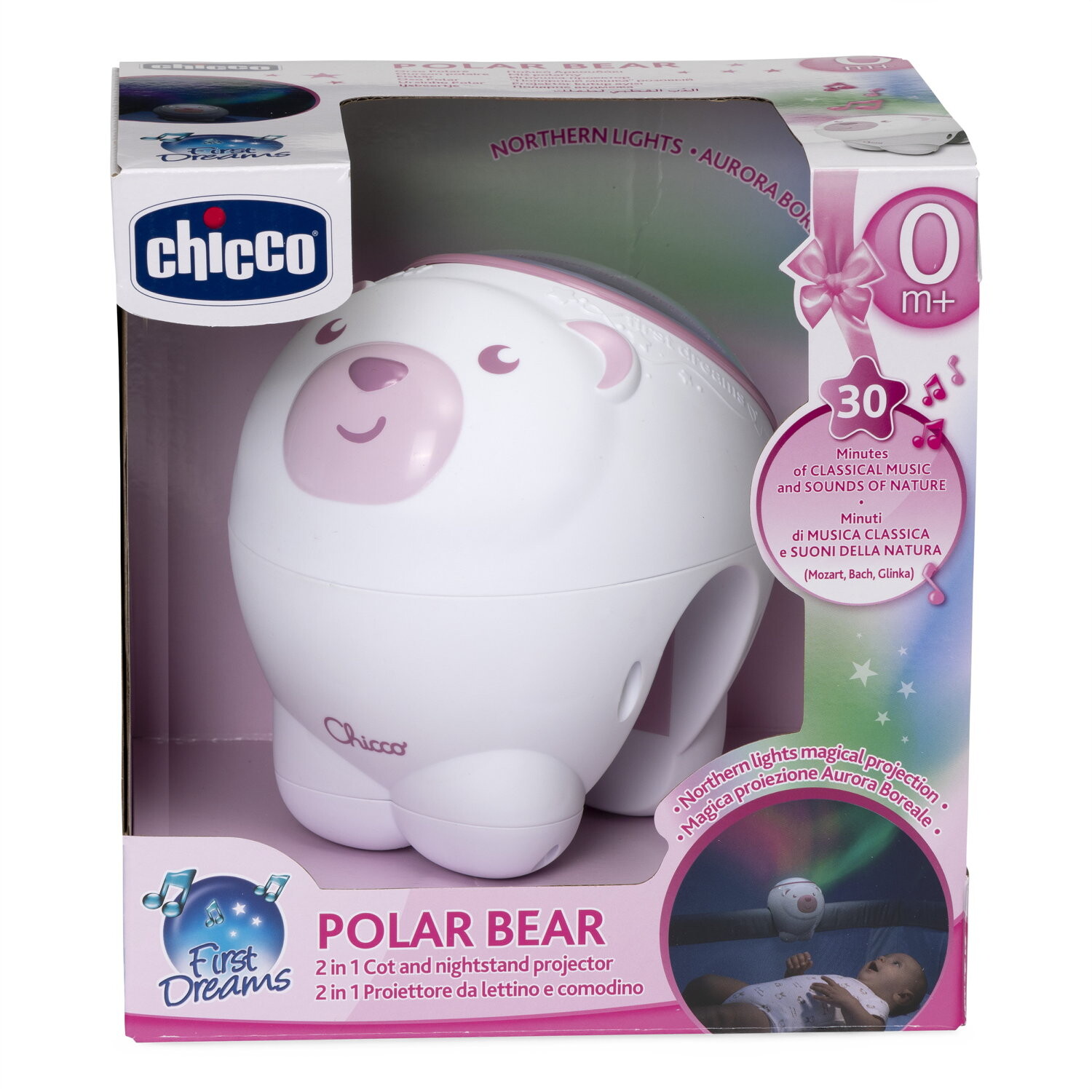Chicco - proiettore orso polare rosa, first dreams, 0m+ - Chicco