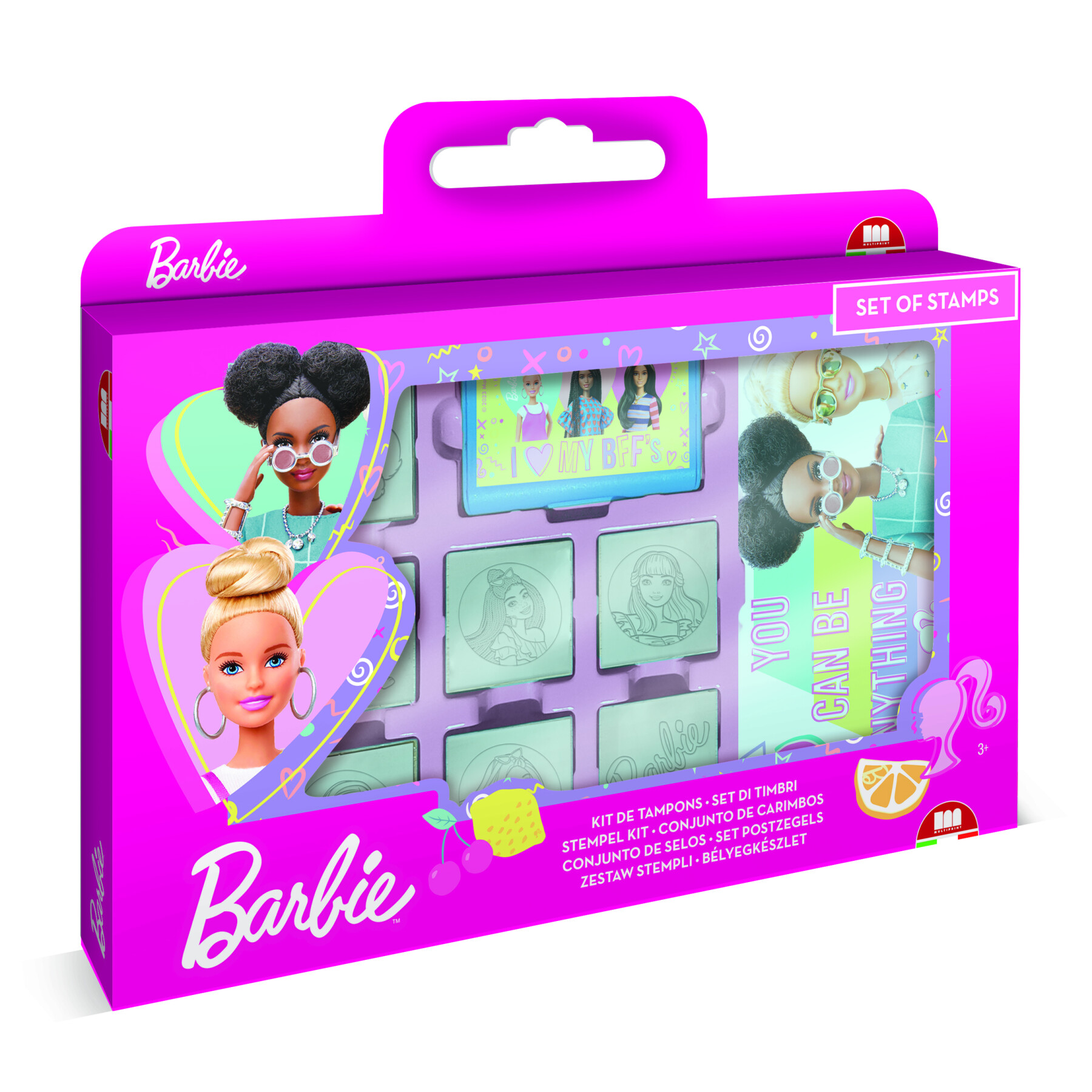 Multiprint - valigetta 7 timbri barbie per bambini made in italy